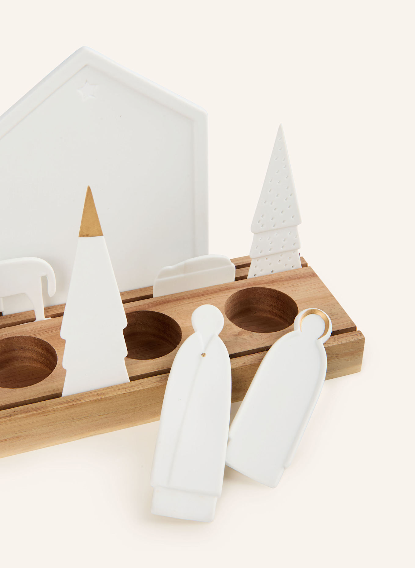 RÄDER 12-tlg. Teelichthalter WEIHNACHTSKRIPPE: WEISS / BRAUN