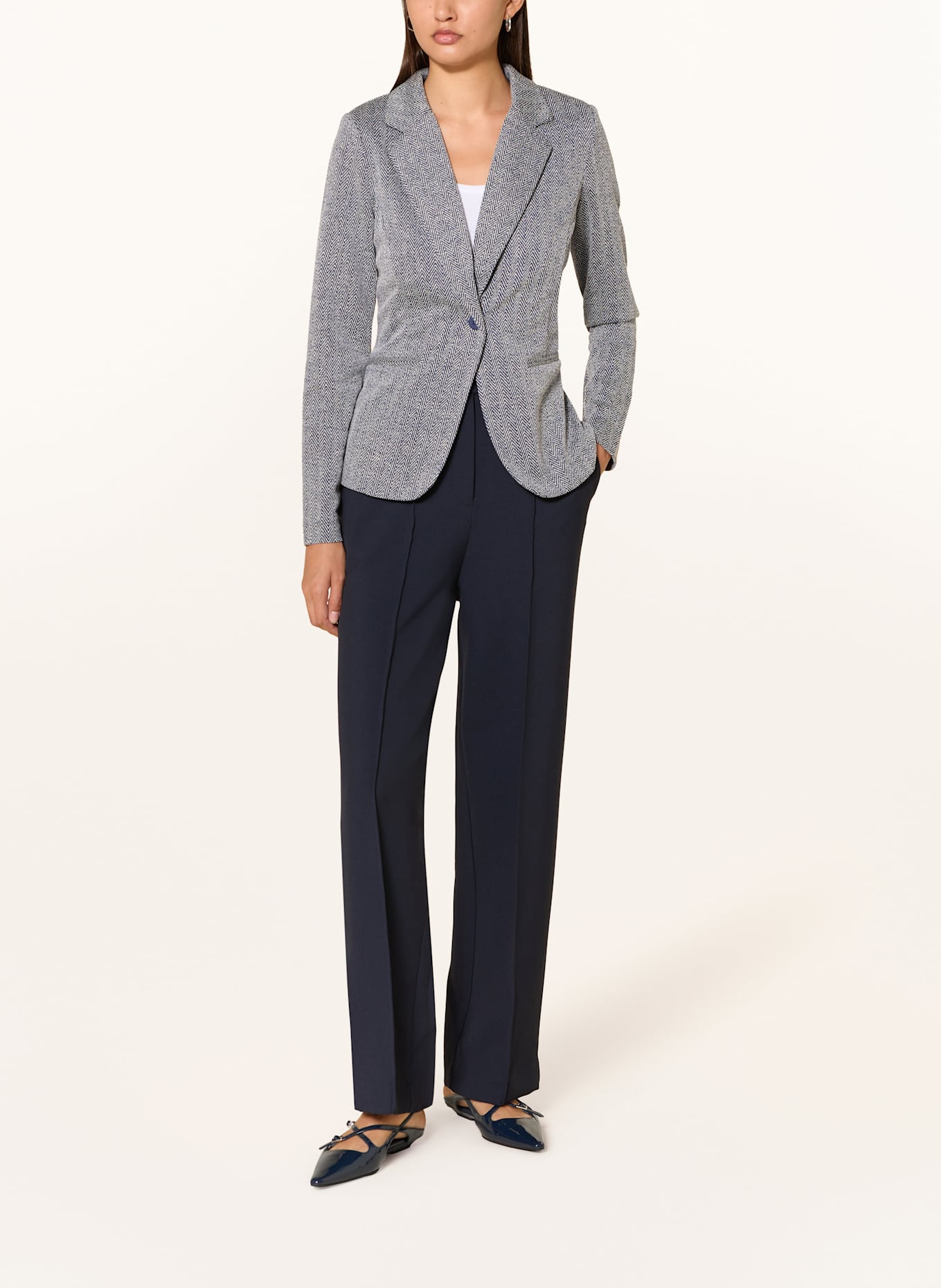 ICHI Jacquard-Blazer IHKATE: WEISS / DUNKELBLAU