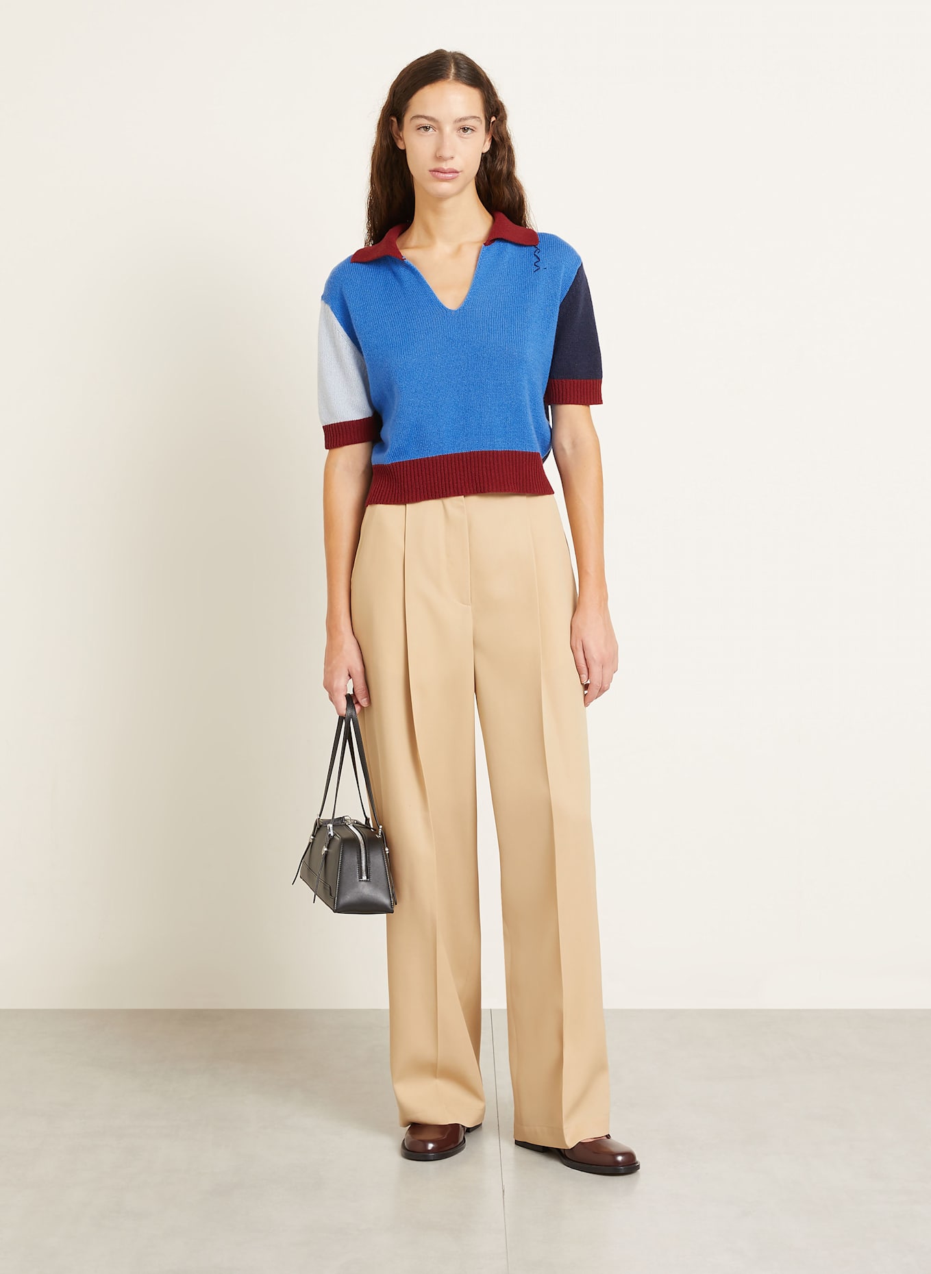 MARNI Dzianinowa koszulka z kaszmiru: NIEBIESKI / CIEMNOCZERWONY / GRANATOWY