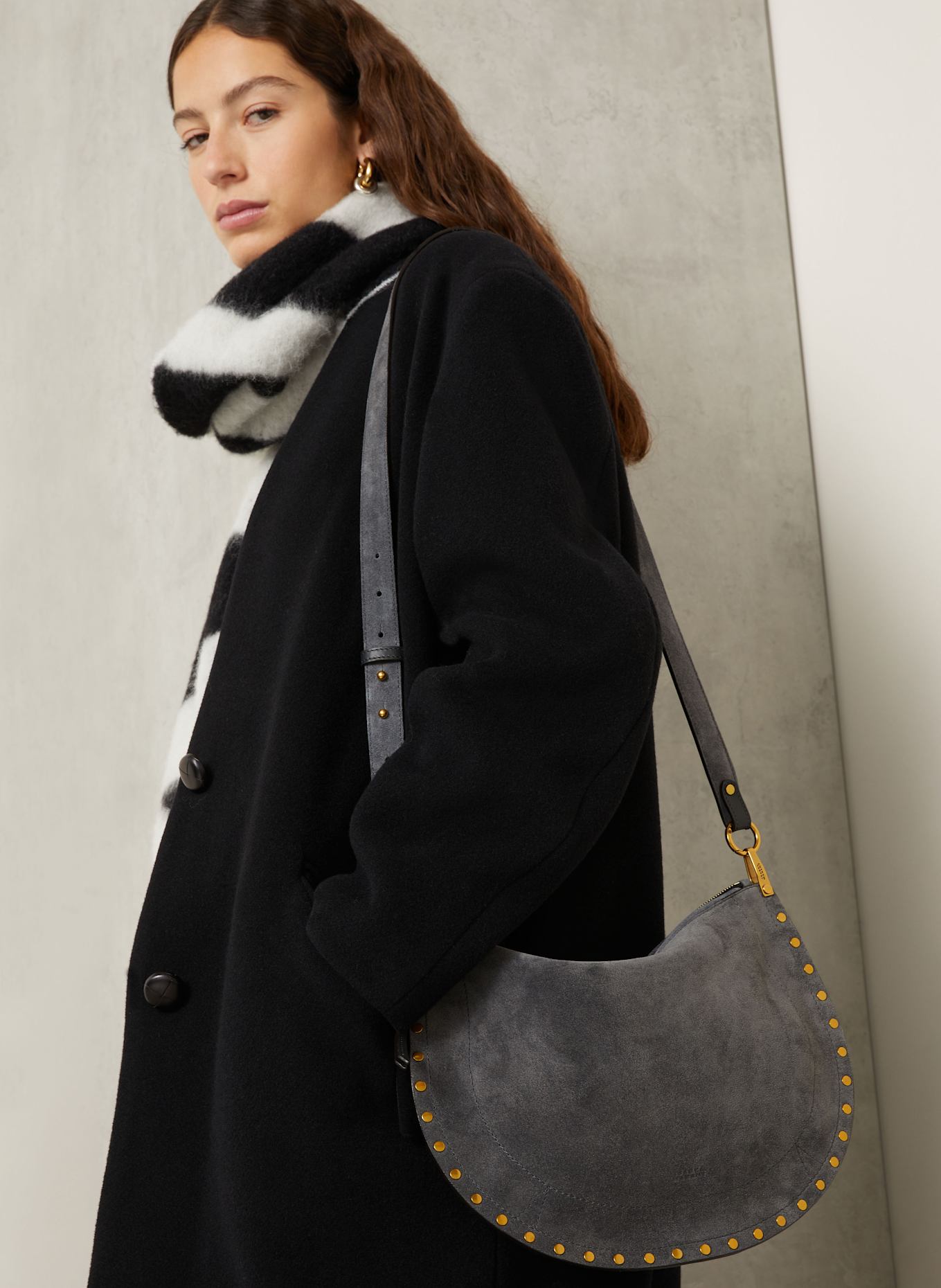 ISABEL MARANT Taška přes rameno OSKAN s nýty: ŠEDÁ