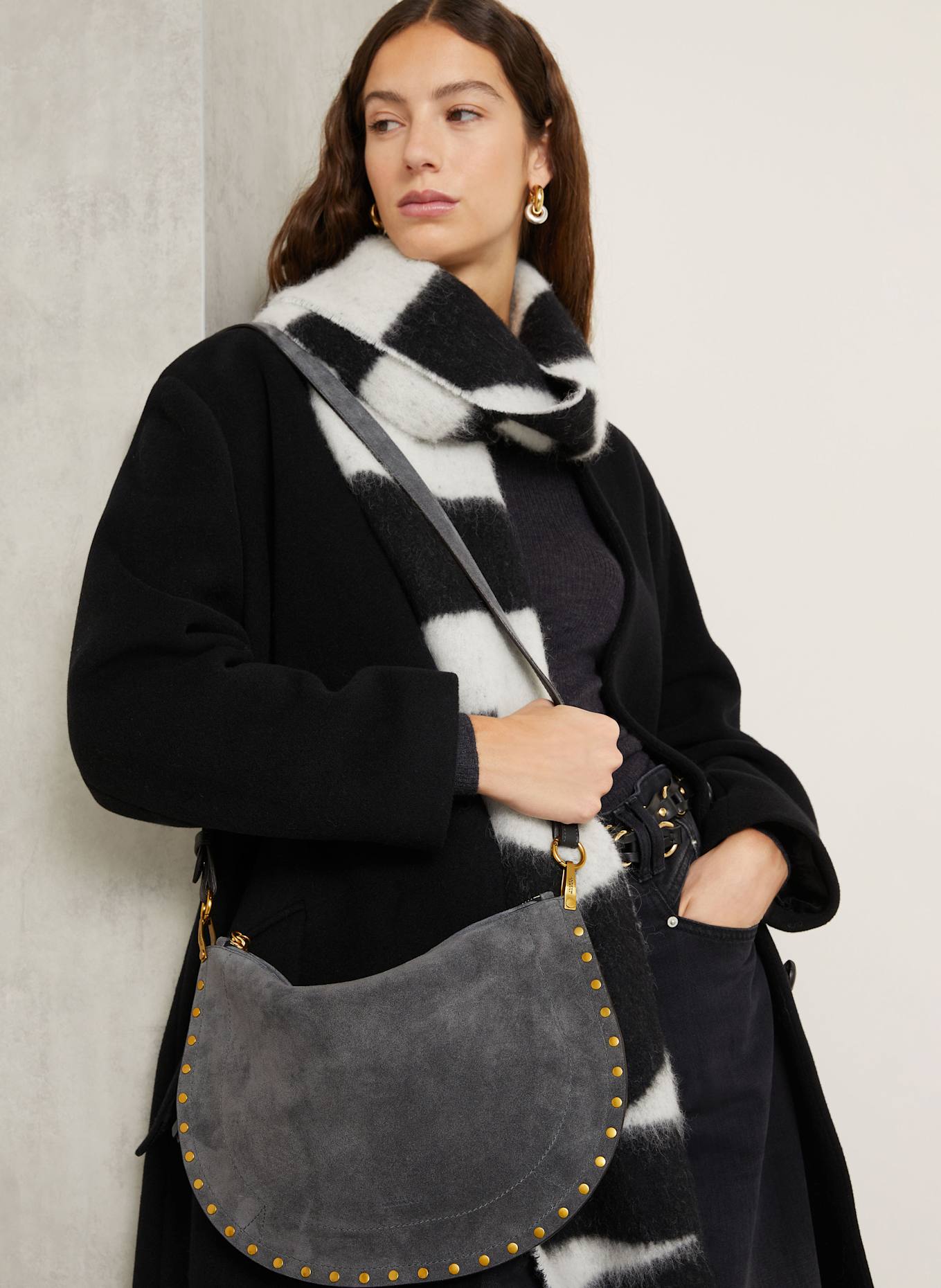 ISABEL MARANT Taška přes rameno OSKAN s nýty: ŠEDÁ