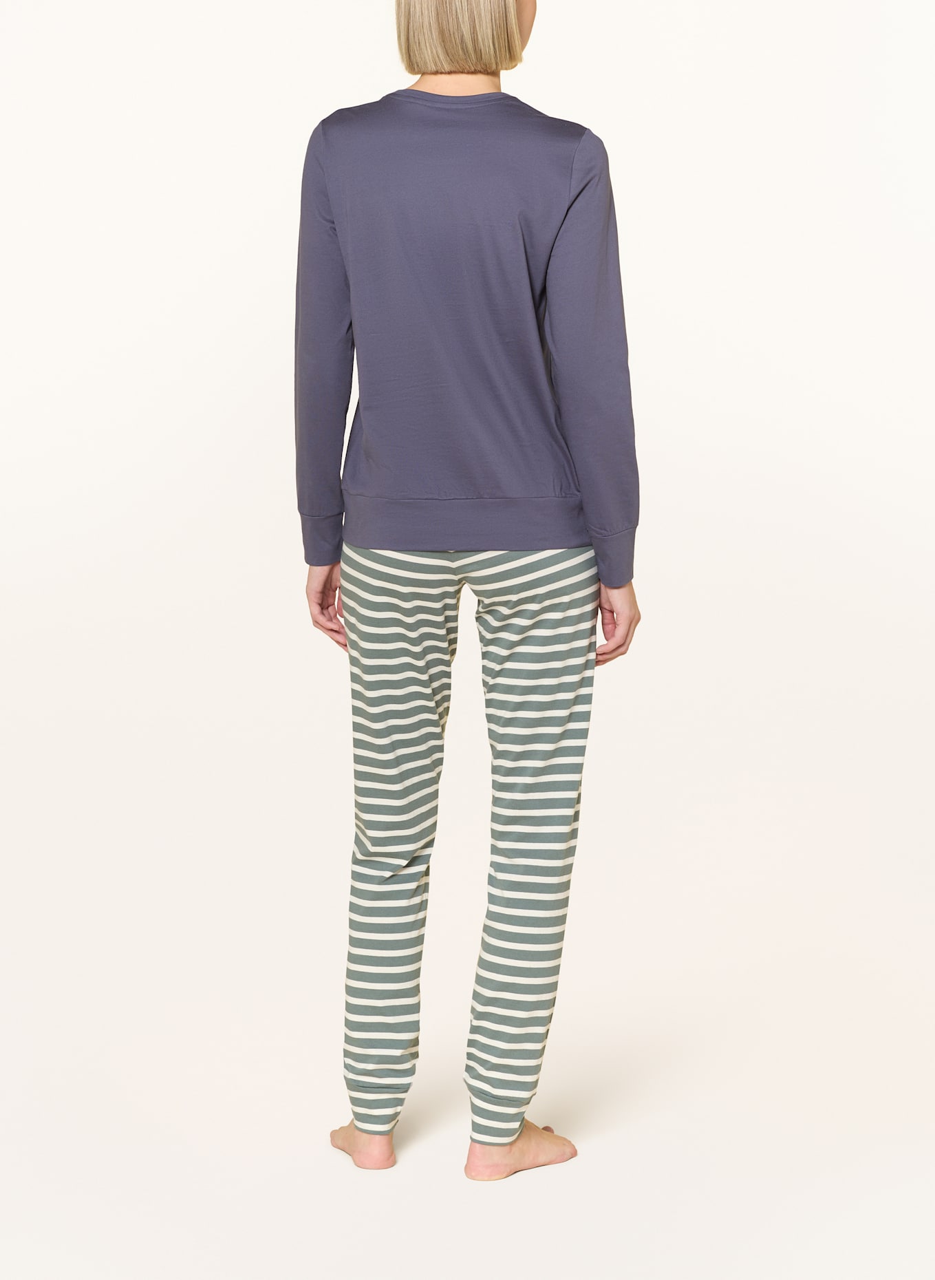 SCHIESSER Schlafanzug CASUAL ESSENTIALS: DUNKELLILA / GRÜN / ECRU