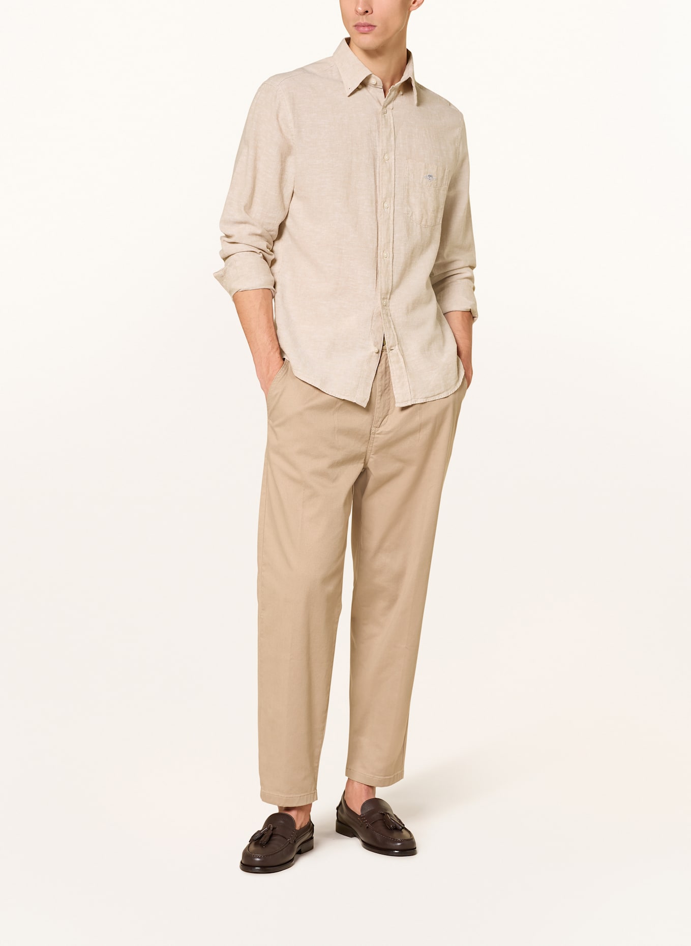 GANT Hemd Regular Fit mit Leinen: BEIGE