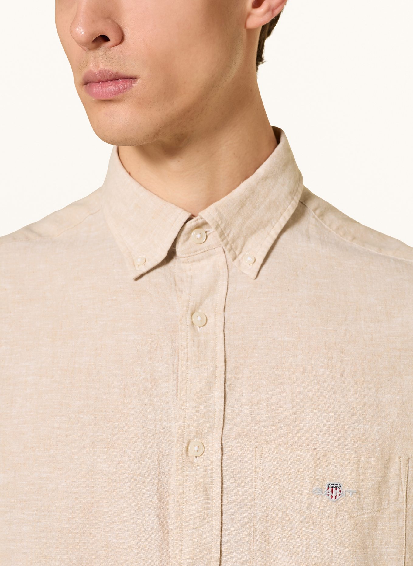 GANT Hemd Regular Fit mit Leinen: BEIGE