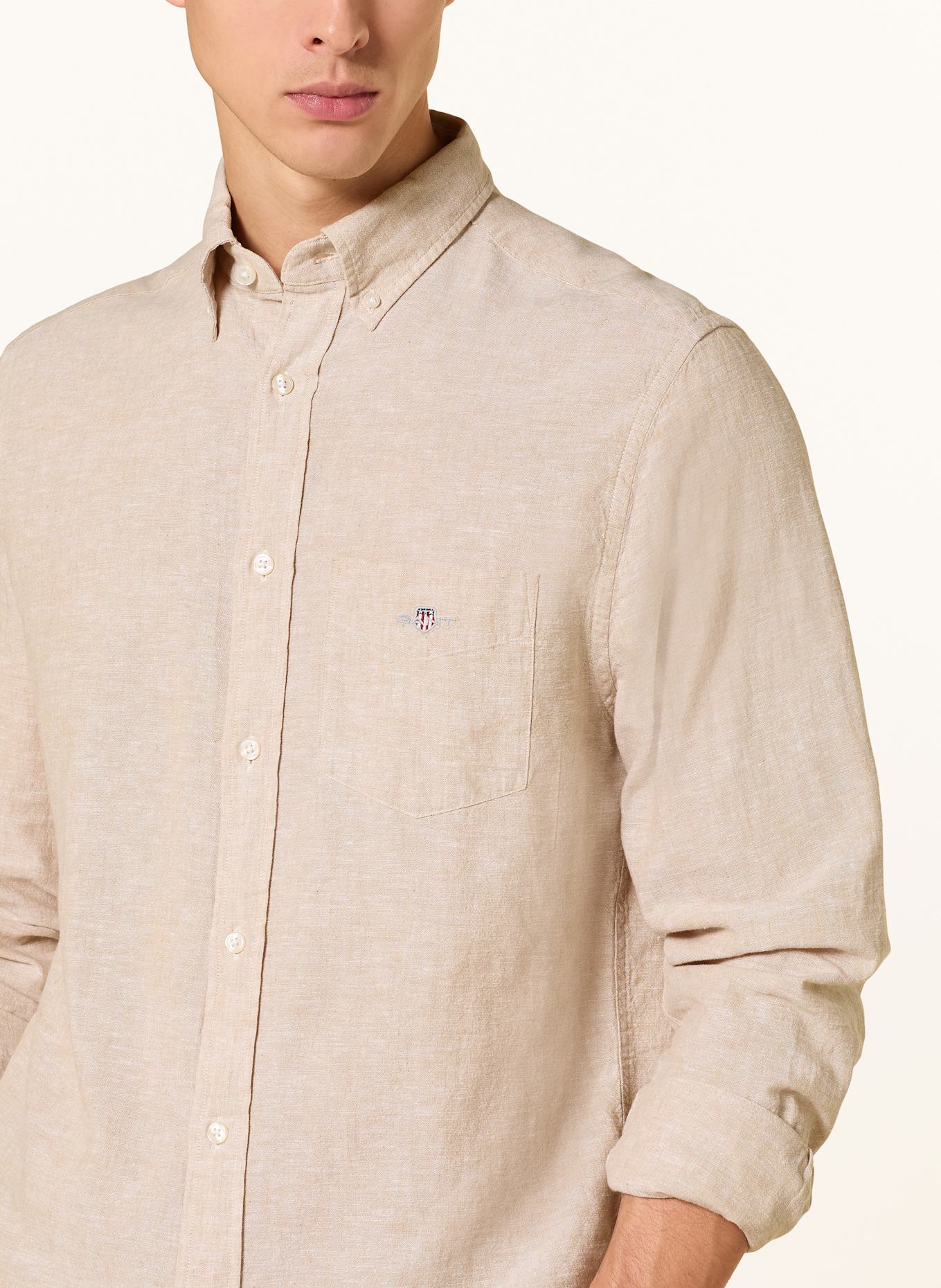 GANT Hemd Regular Fit mit Leinen: BEIGE