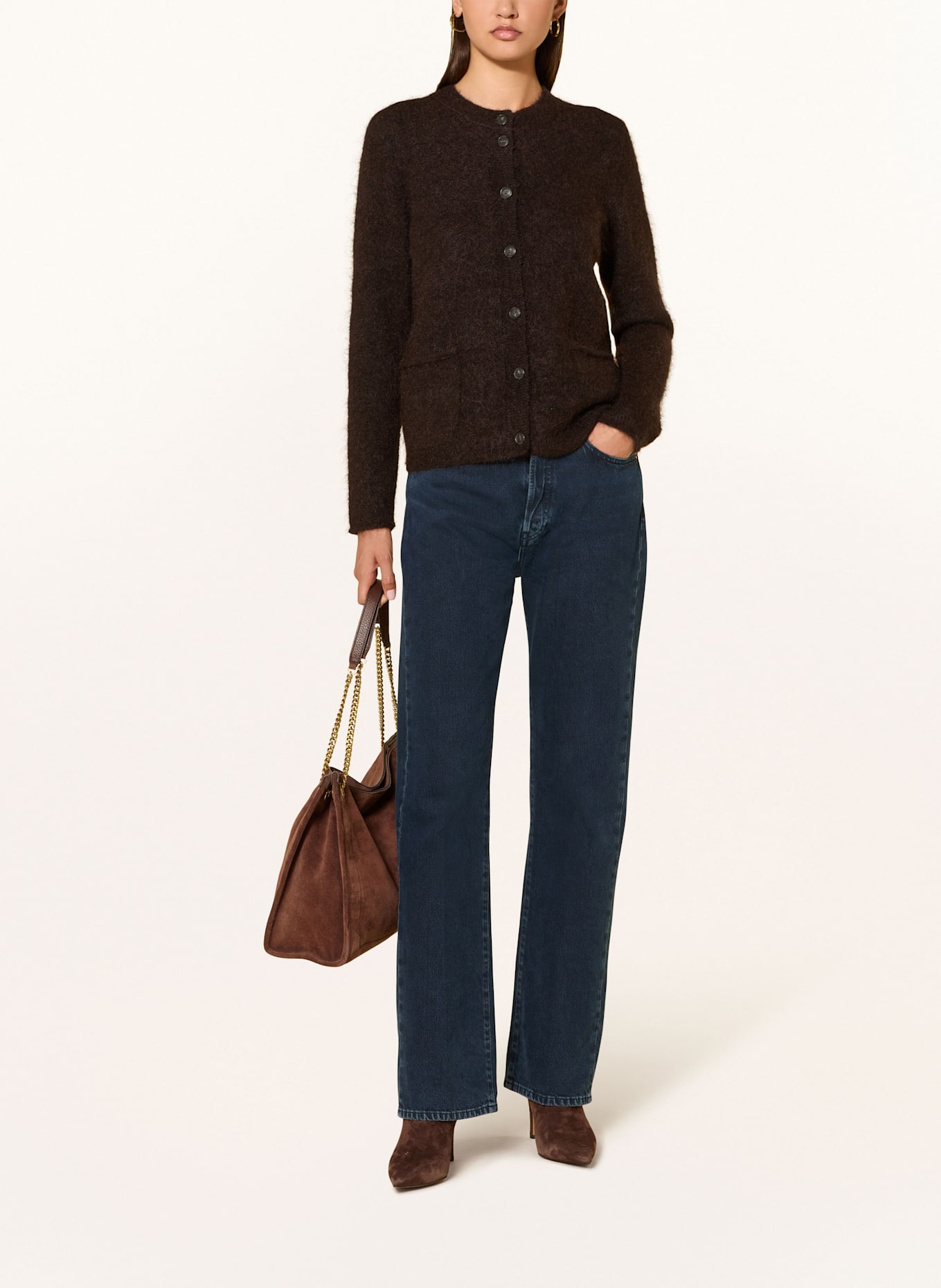 MAERZ MUENCHEN Strickjacke mit Mohair: DUNKELBRAUN