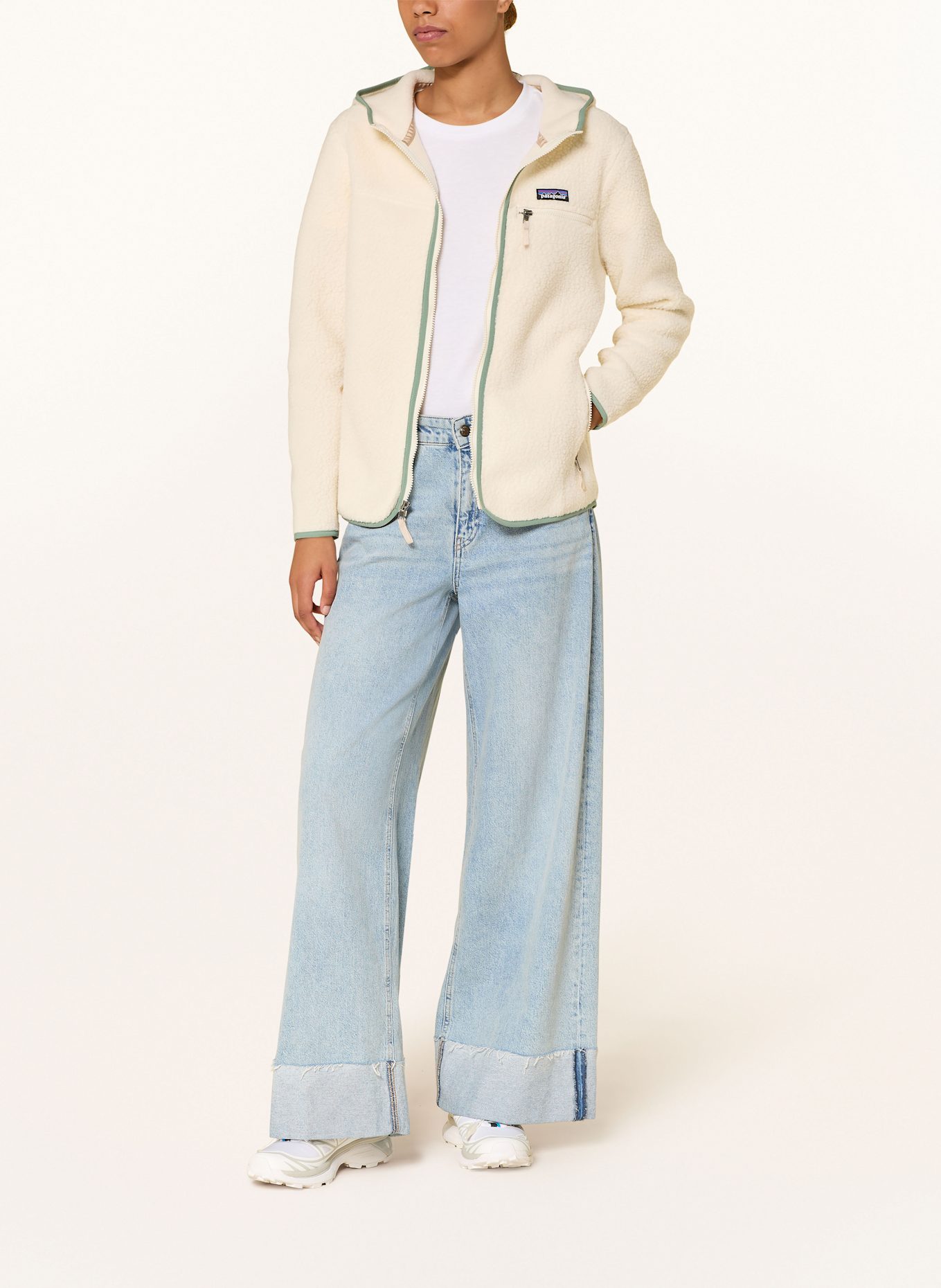 patagonia Kurtka z polaru RETRO PILE: ECRU / JASNOZIELONY