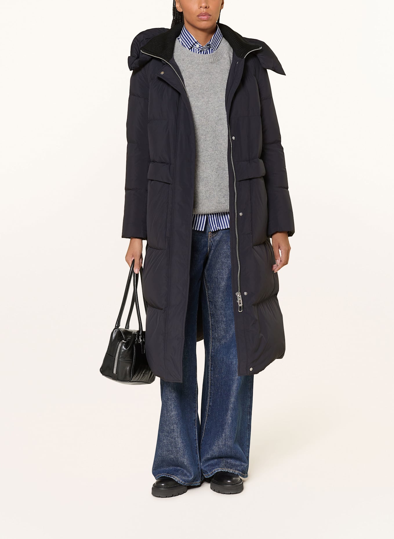 DUNO Daunenmantel FULLY mit abnehmbarer Kapuze: SCHWARZ