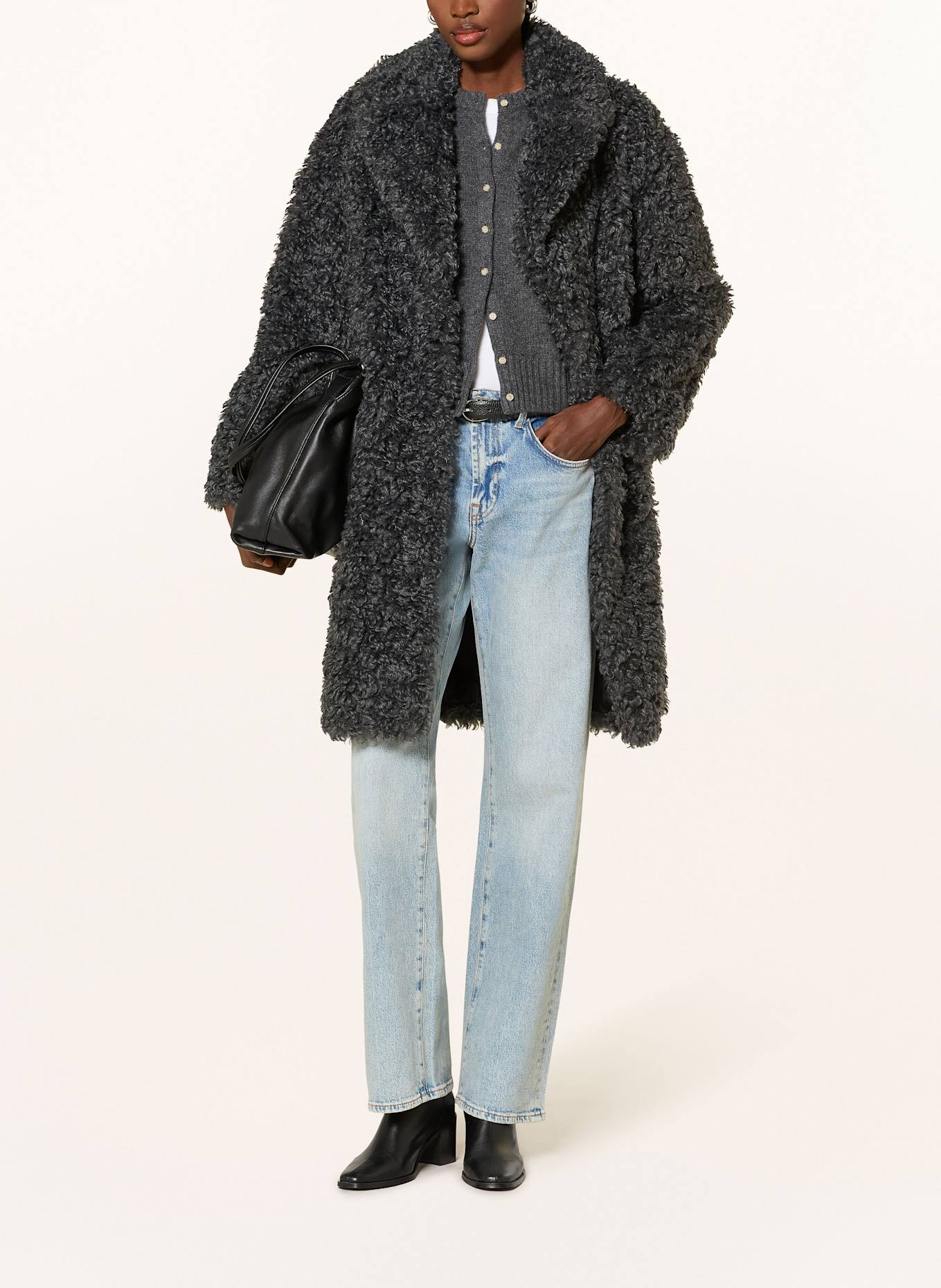 STAND STUDIO Kunstfellmantel CAMILLE: DUNKELGRAU