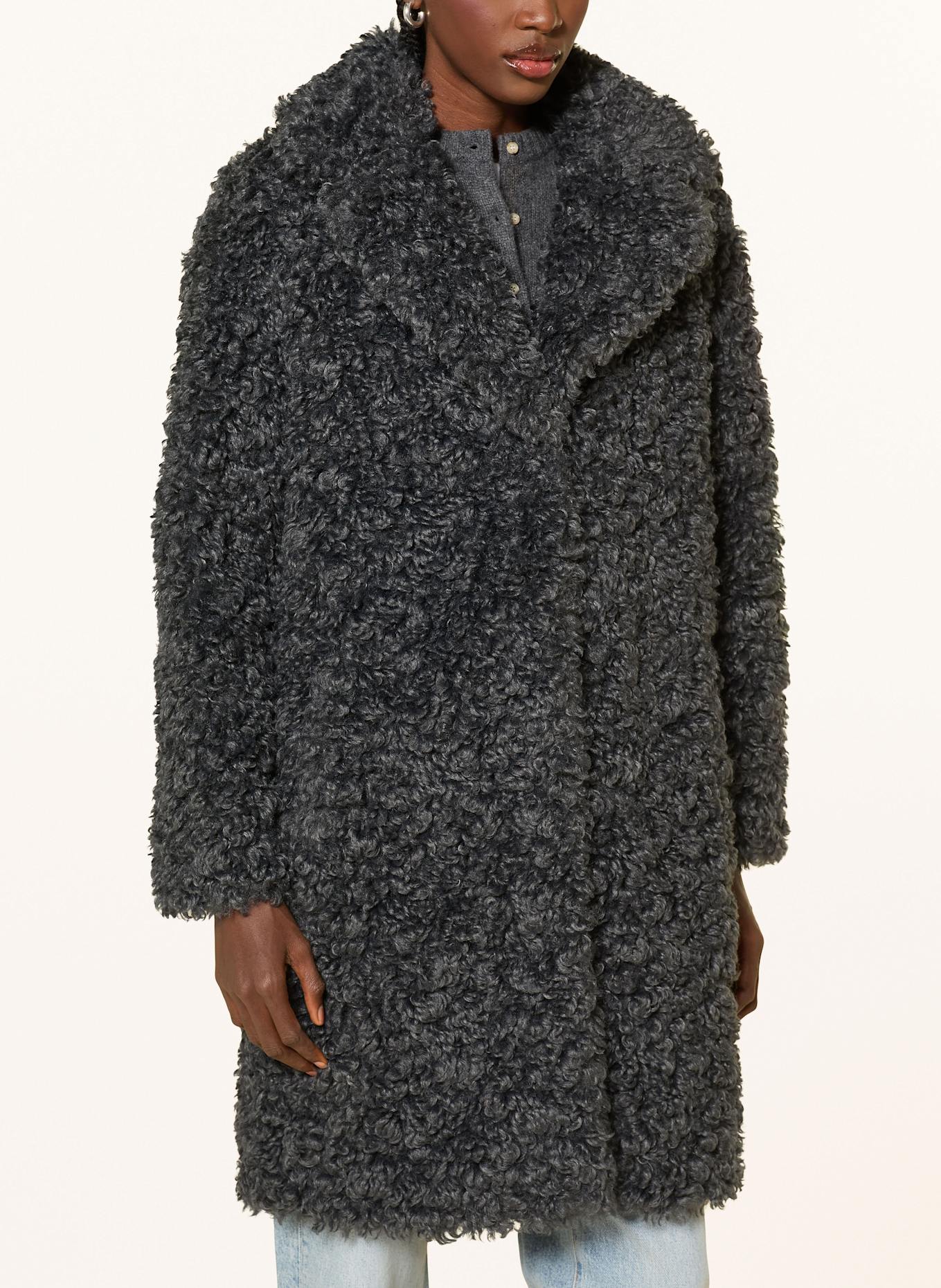 STAND STUDIO Kunstfellmantel CAMILLE: DUNKELGRAU