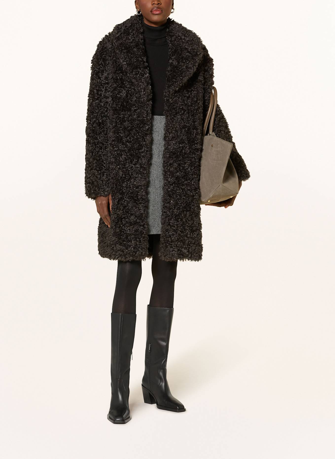 STAND STUDIO Kunstfellmantel CAMILLE: DUNKELBRAUN