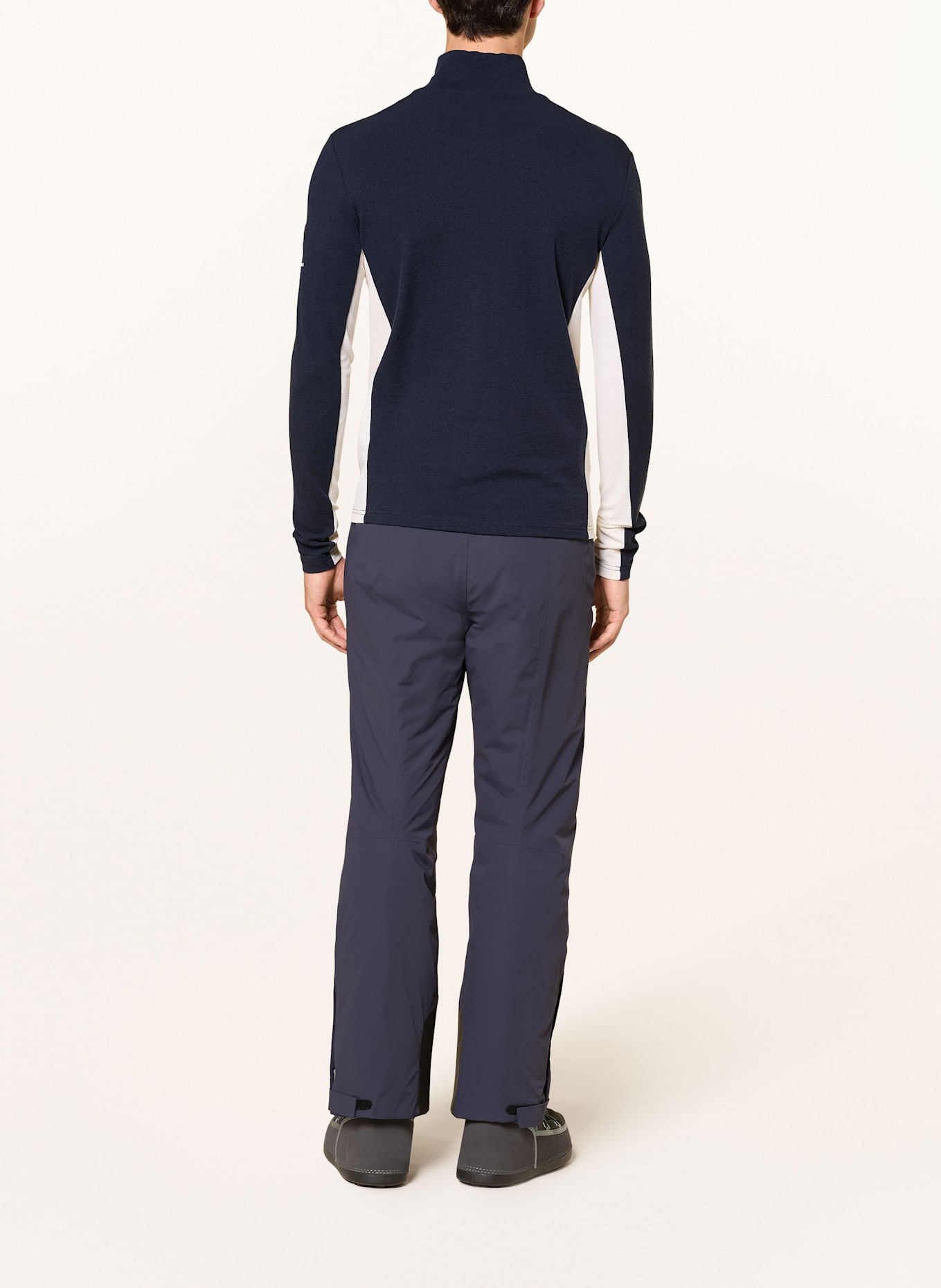 WE NORWEGIANS Piqué-Midlayer VOSS aus Merinowolle: DUNKELBLAU / ECRU