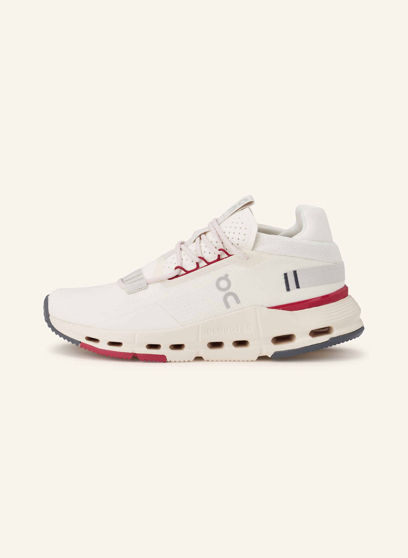 On Sneaker CLOUDNOVA 2: WEISS / DUNKELROT