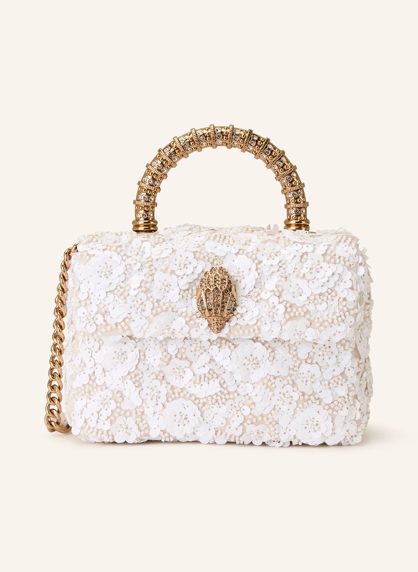 KURT GEIGER KENSINGTON crossbody bag with sequins and decorative gems: WHITE