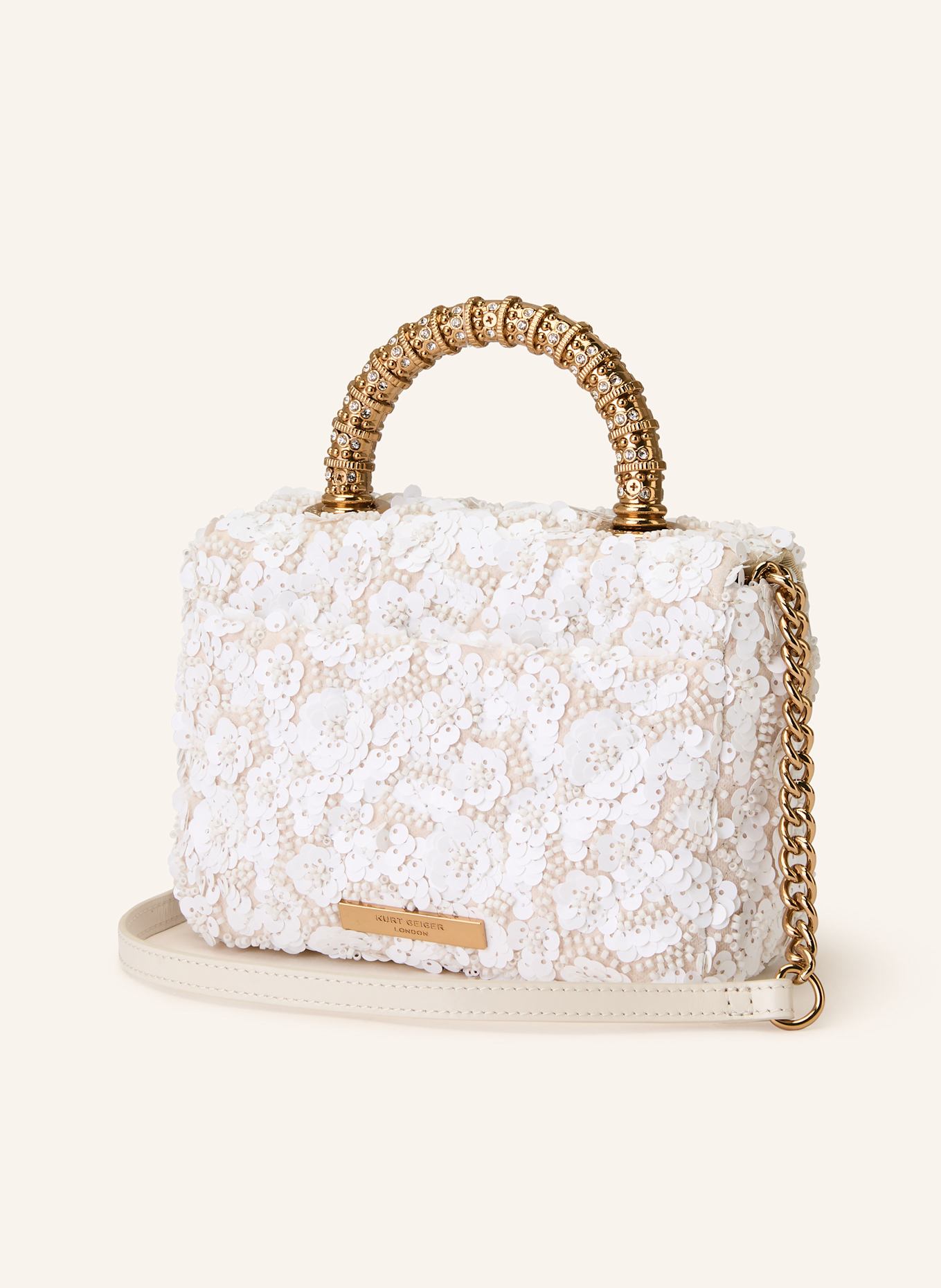 KURT GEIGER KENSINGTON crossbody bag with sequins and decorative gems: WHITE