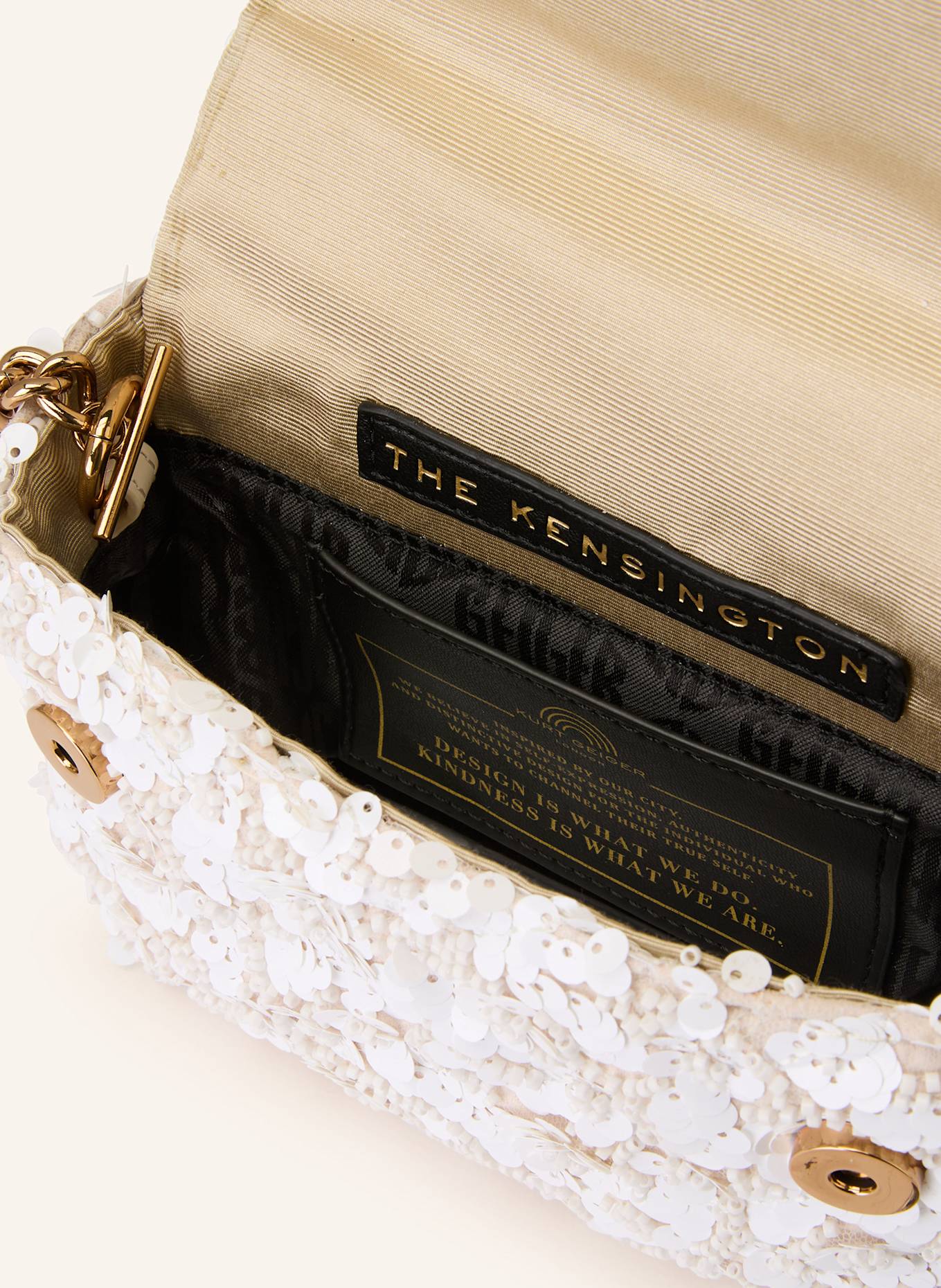 KURT GEIGER KENSINGTON crossbody bag with sequins and decorative gems: WHITE