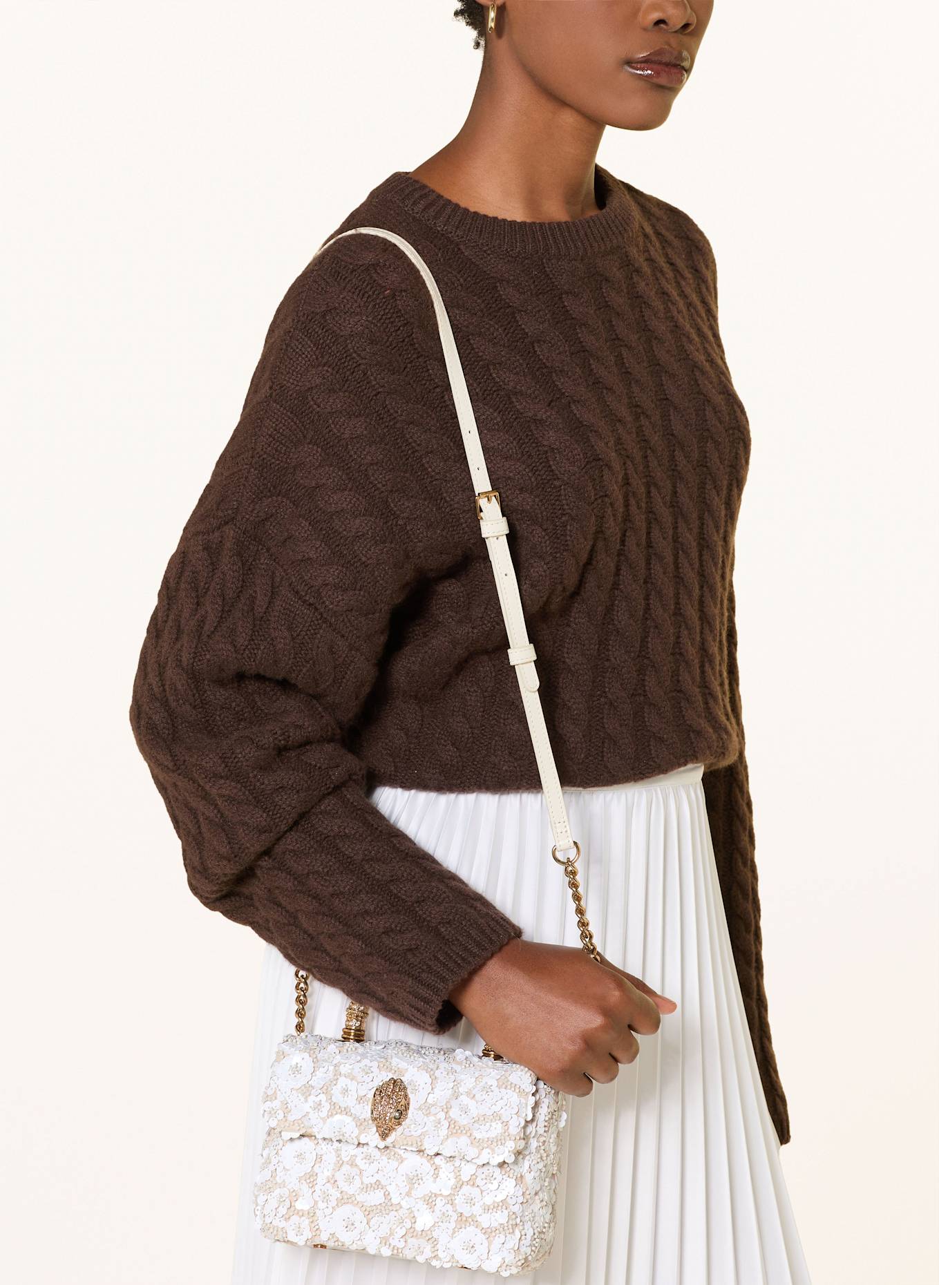 KURT GEIGER KENSINGTON crossbody bag with sequins and decorative gems: WHITE