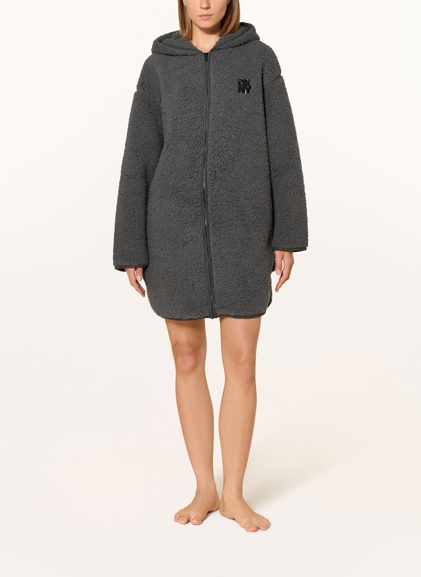DKNY Szlafrok damski CHILL IN STYLE Z kapturem: CZIEMNOSZARY