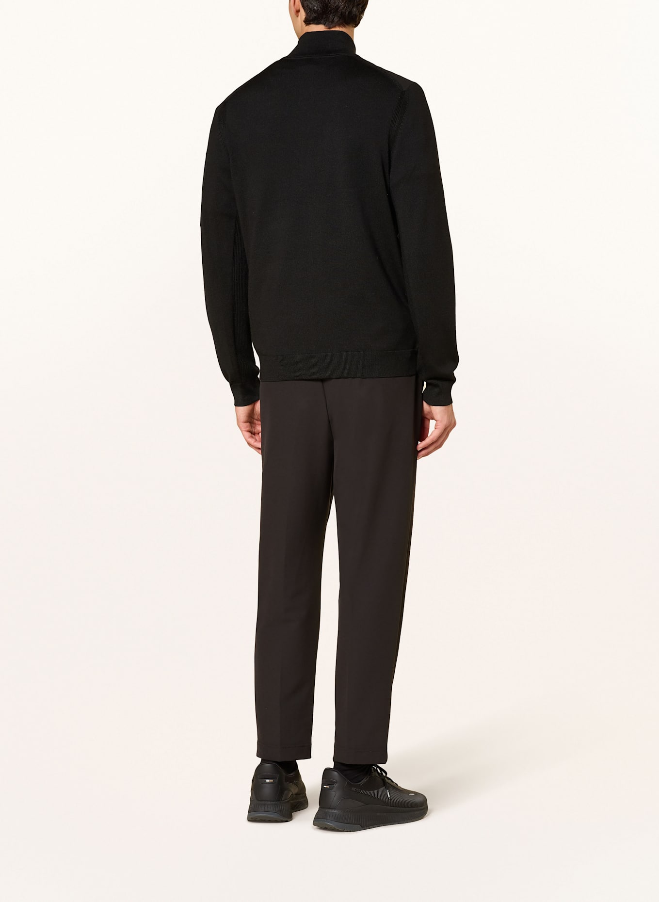 BOSS MOMENTUM cardigan in a material mix with merino wool: BLACK