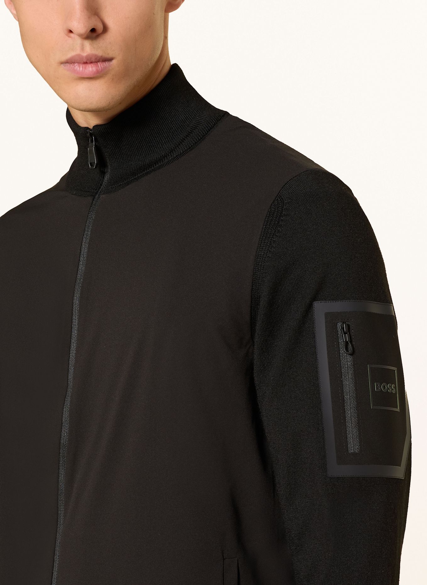 BOSS MOMENTUM cardigan in a material mix with merino wool: BLACK