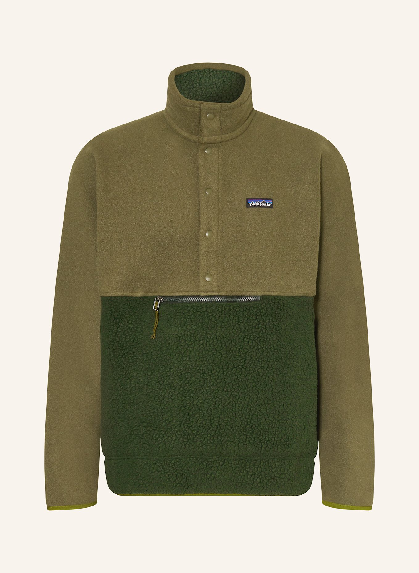 patagonia Fleecový svetr troyer RETRO PILE: KHAKI / TMAVĚ ZELENÁ