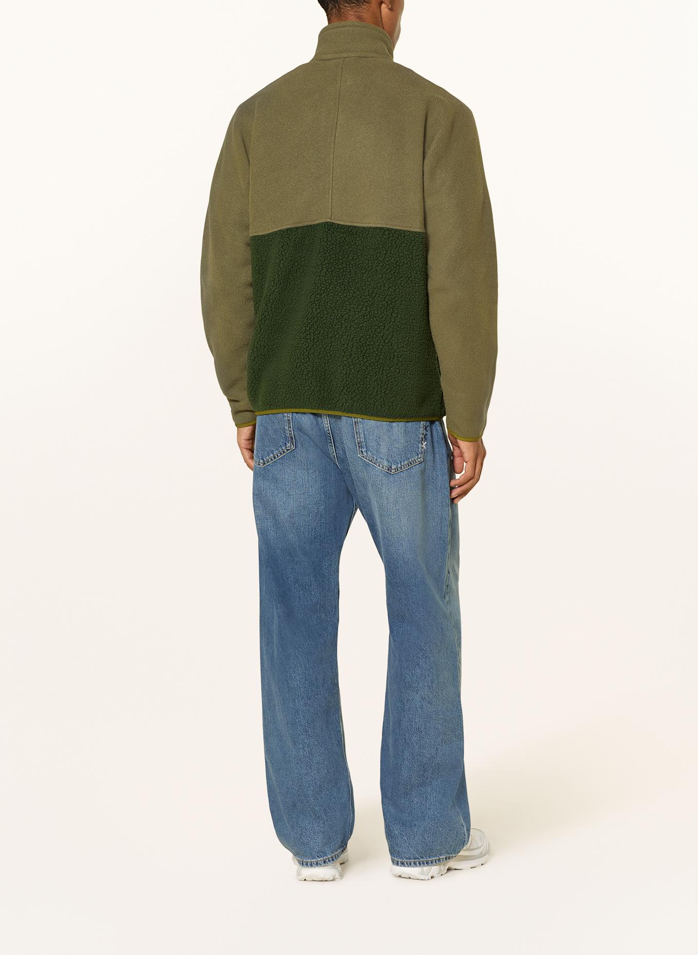 patagonia Fleecový svetr troyer RETRO PILE: KHAKI / TMAVĚ ZELENÁ