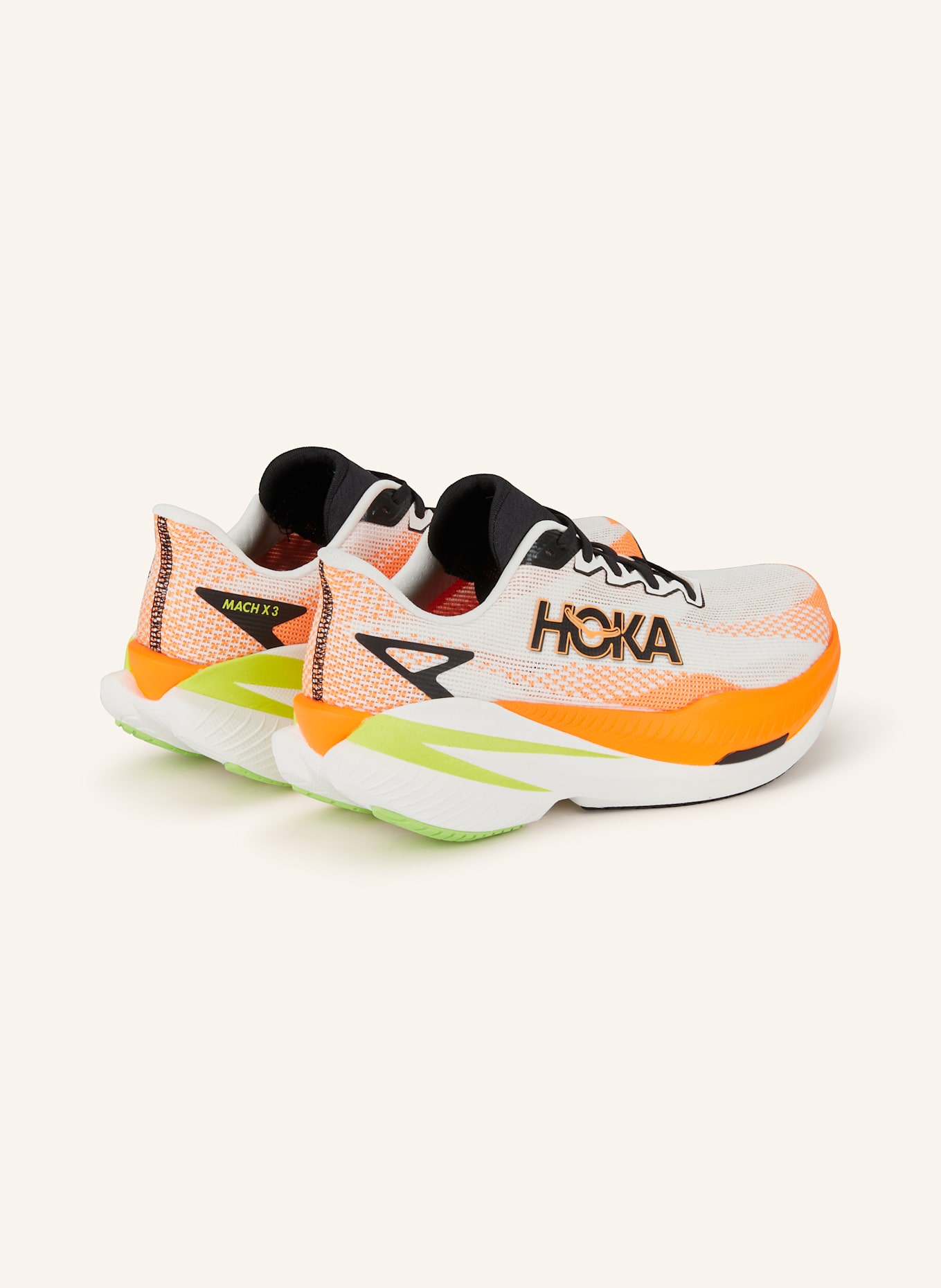 HOKA Laufschuhe MACH X3: WEISS / NEONORANGE / SCHWARZ