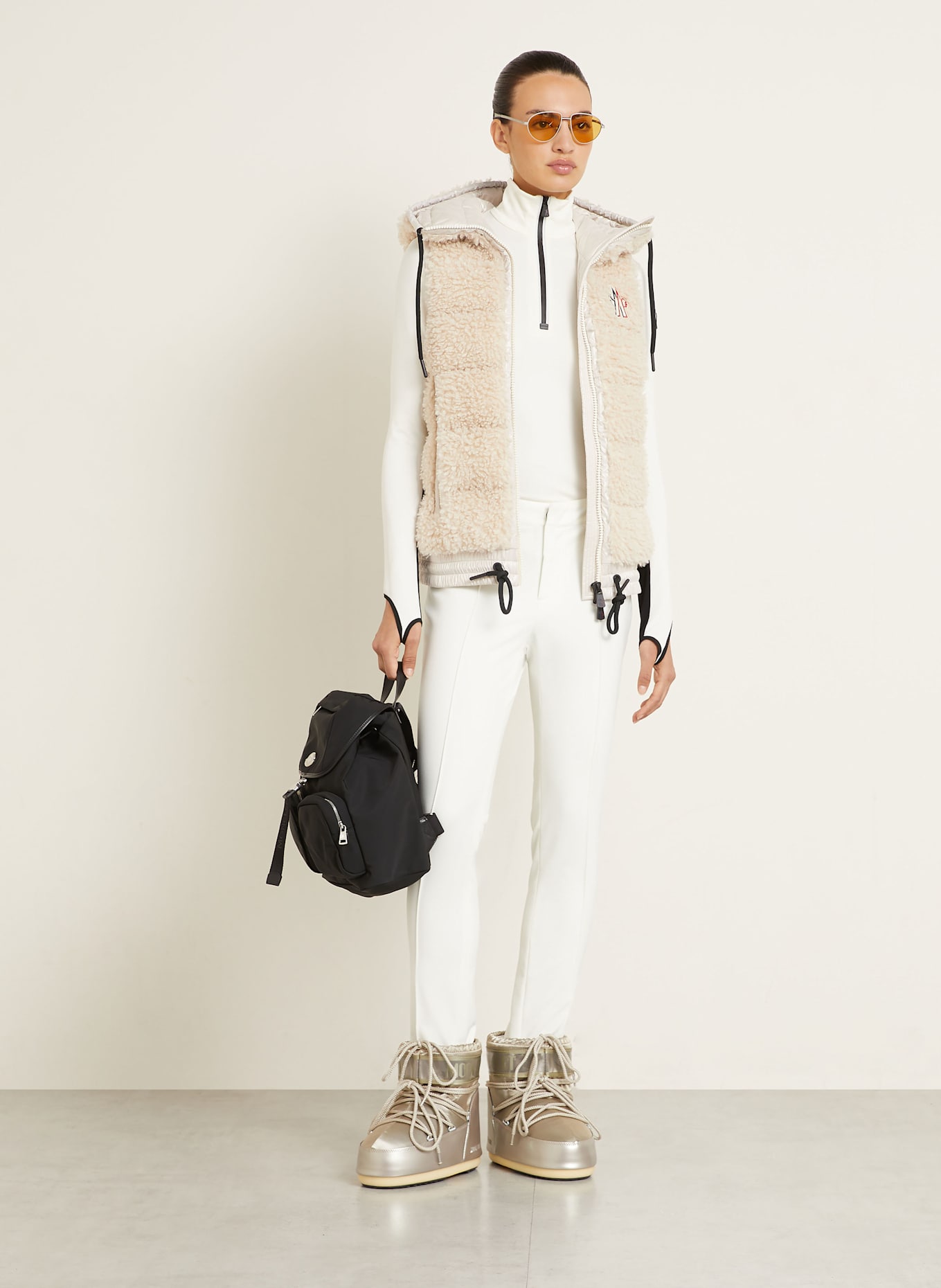 MONCLER GRENOBLE Teddyfell-Daunenweste: CREME