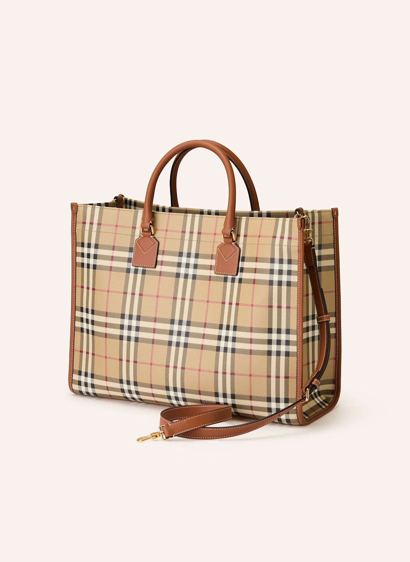 BURBERRY Schultertasche FREYA: HELLBRAUN / SCHWARZ / ROT