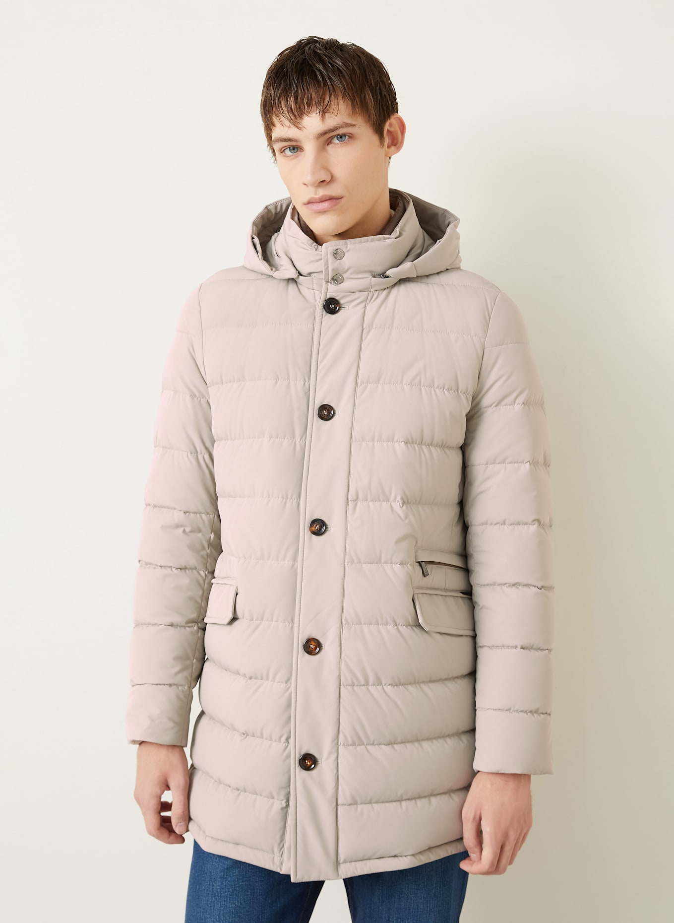 MOORER Daunenmantel CALANDRI mit herausnehmbarer Blende: GRAU