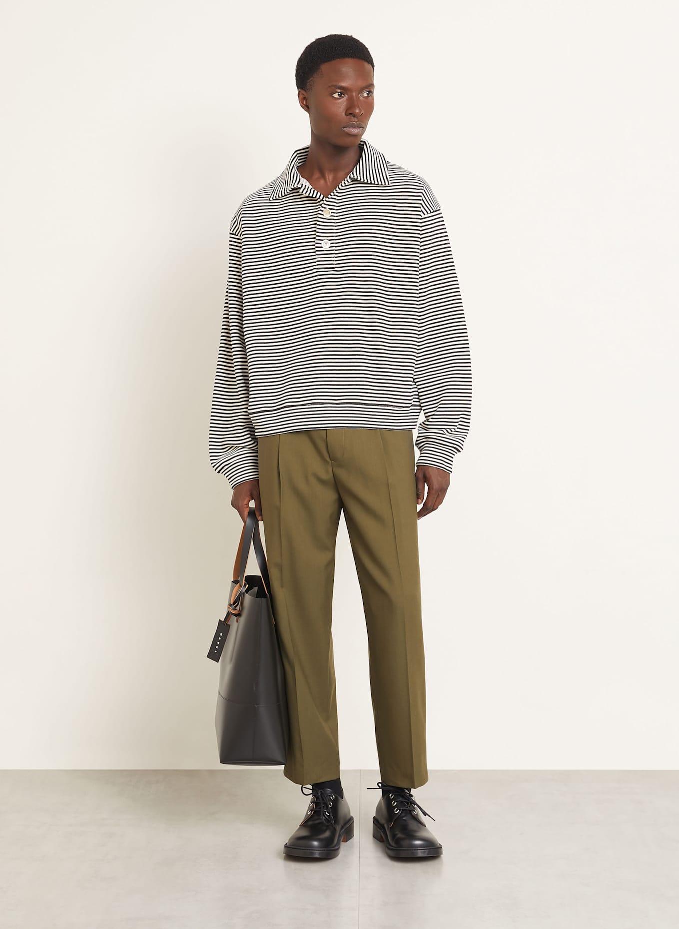 MARNI Sweatshirt fabric polo shirt: BLACK / ECRU