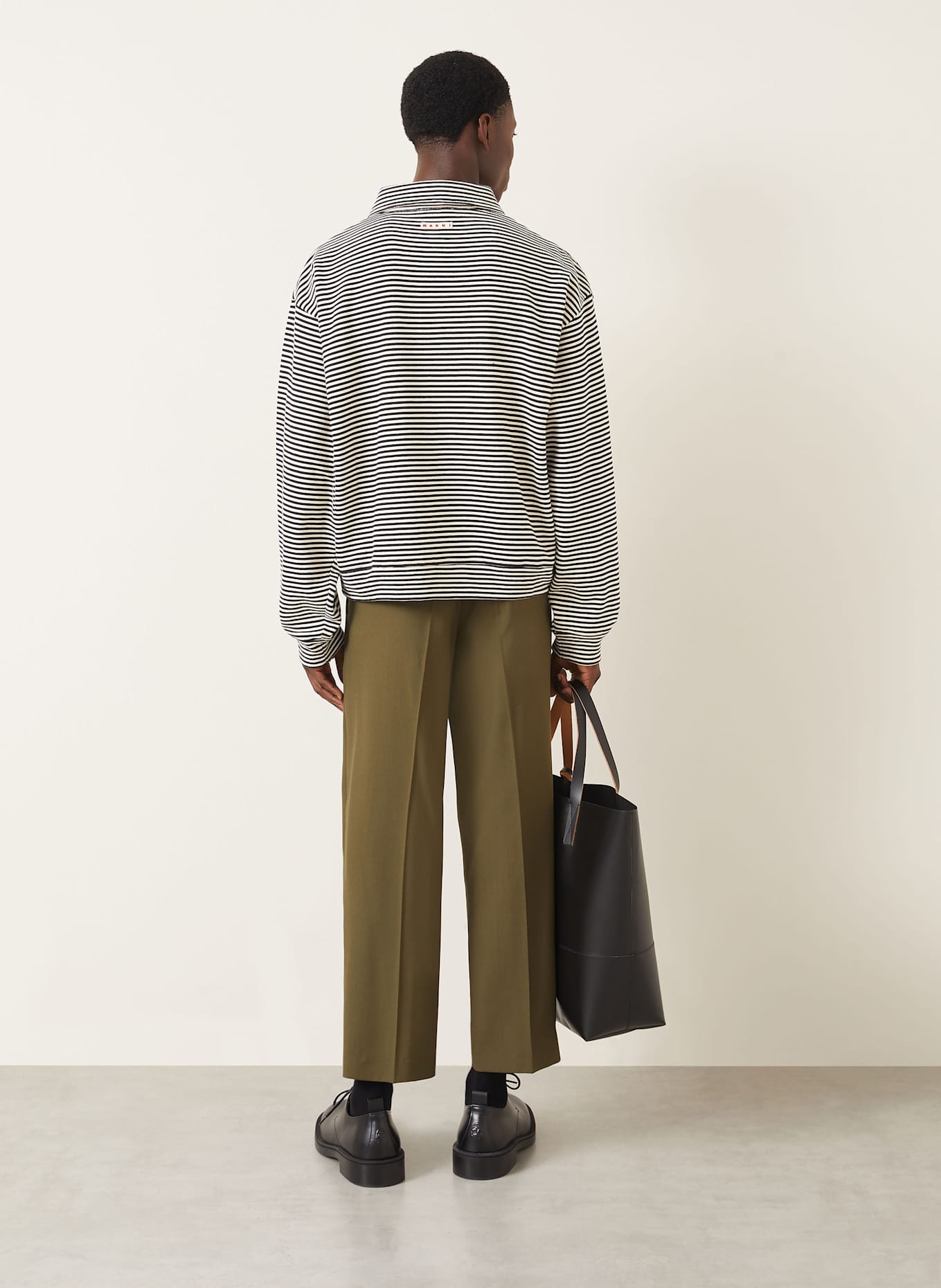 MARNI Sweatshirt fabric polo shirt: BLACK / ECRU