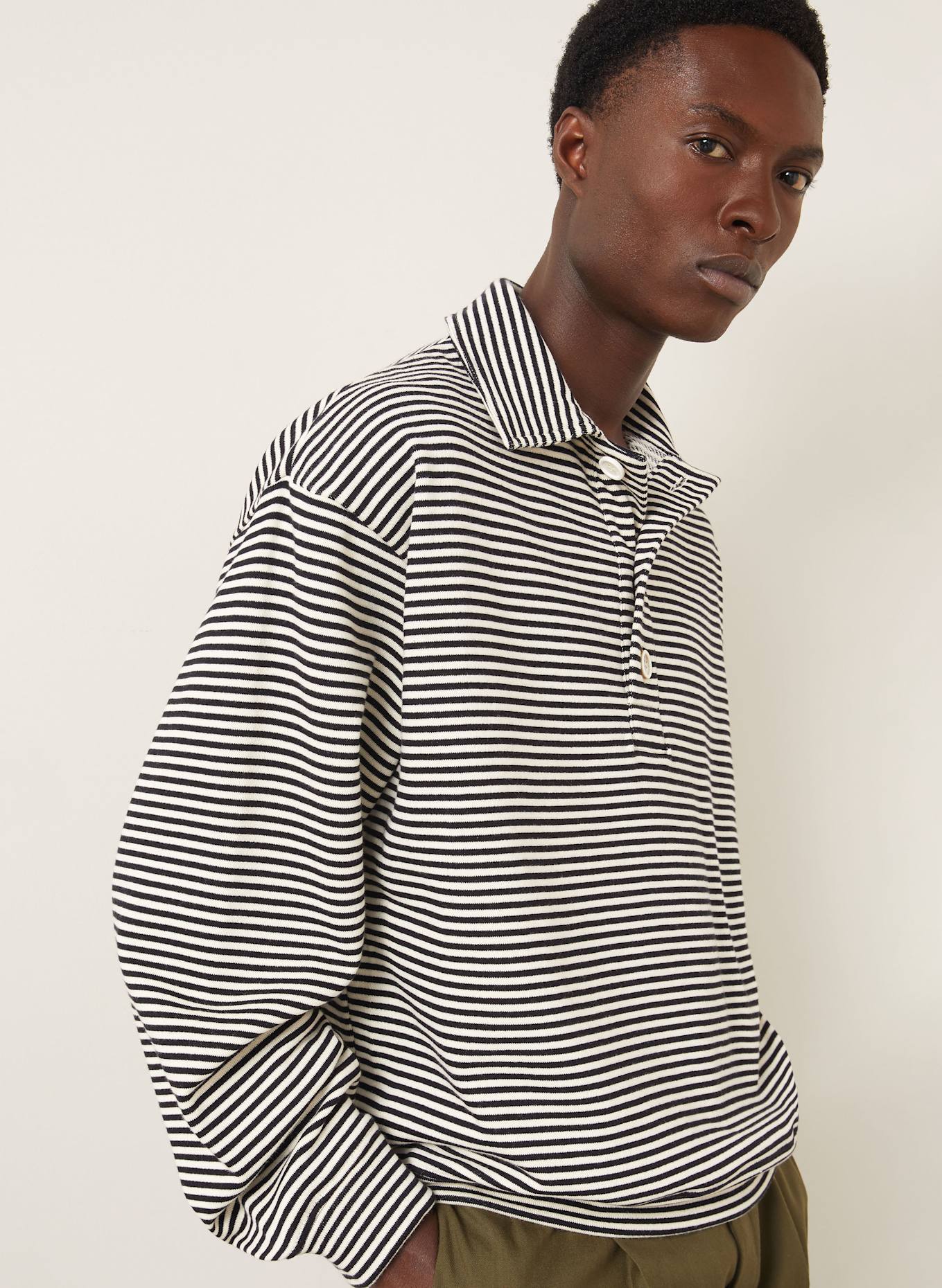 MARNI Sweatshirt fabric polo shirt: BLACK / ECRU