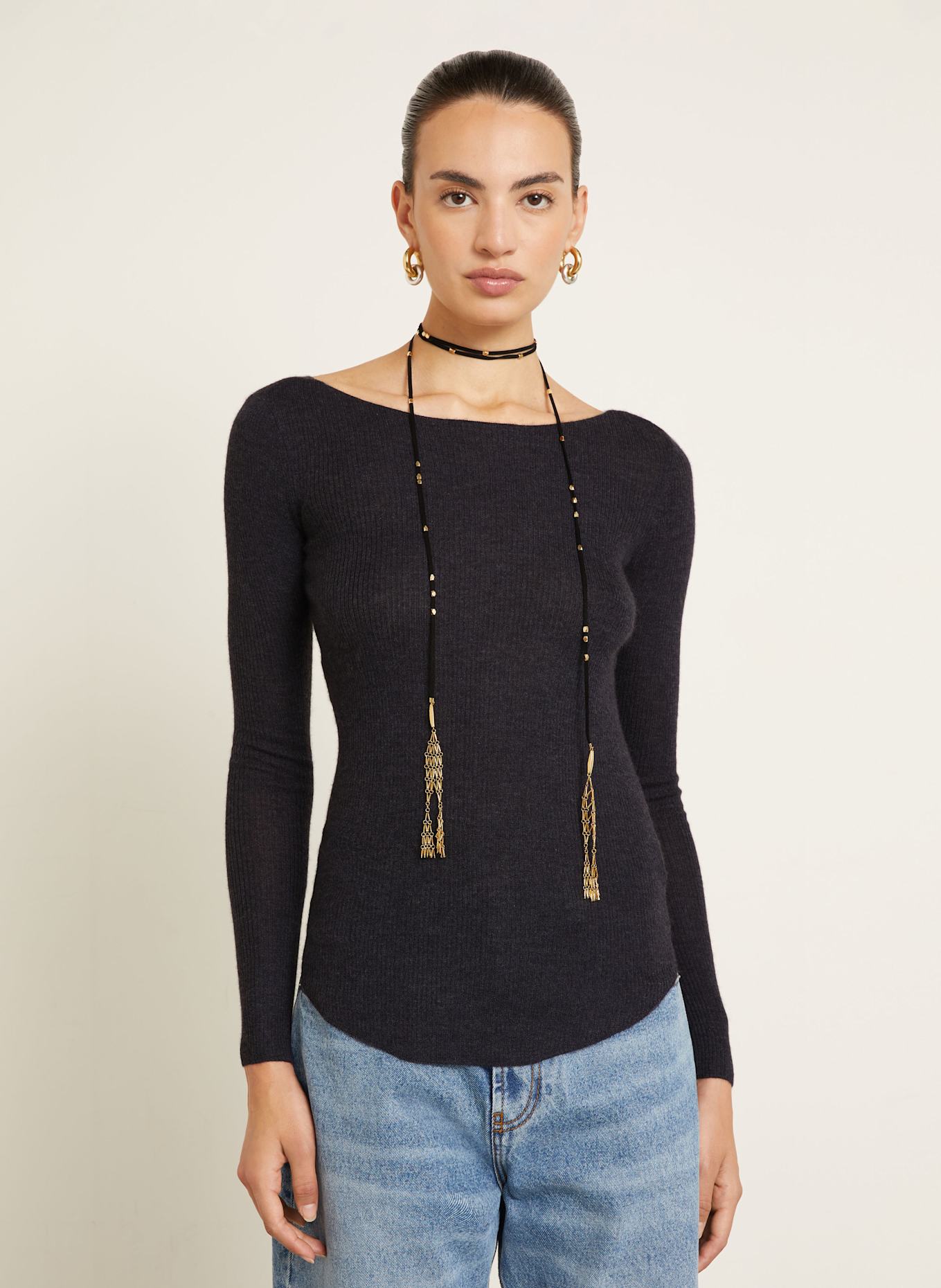 ISABEL MARANT Cashmere-Pullover IZZIE mit Seide: DUNKELGRAU