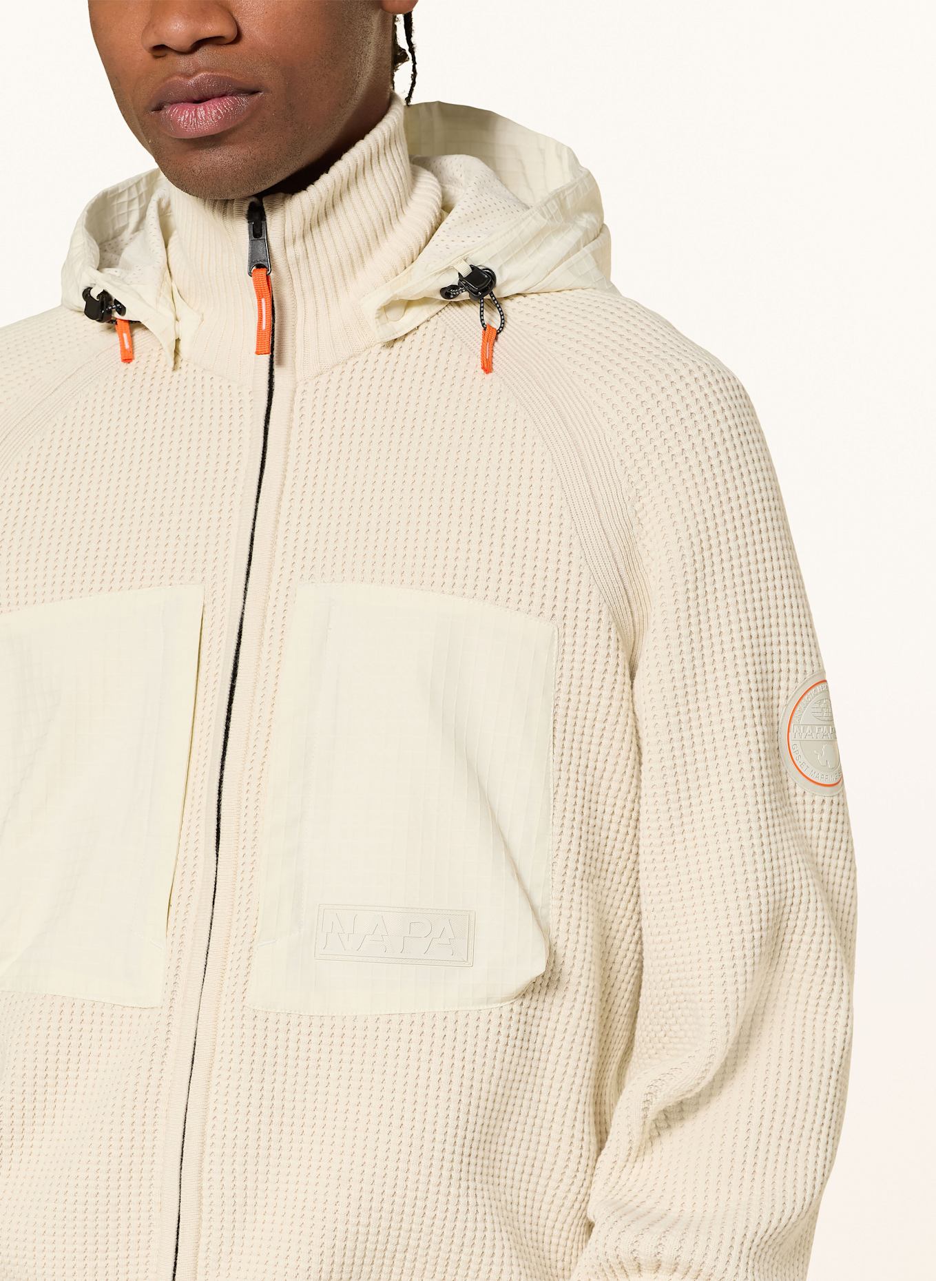 NAPAPIJRI Strickjacke A-VANOI im Materialmix mit abnehmbarer Kapuze: CREME