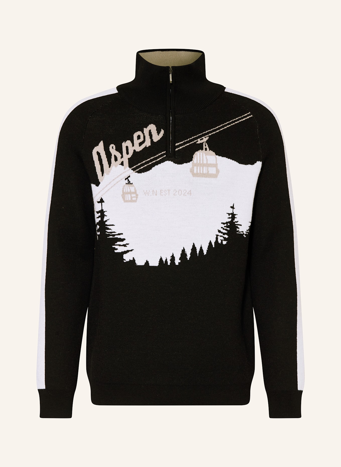 WE NORWEGIANS Troyer AFTERSKI aus Merinowolle: SCHWARZ / HELLGRAU / HELLBRAUN