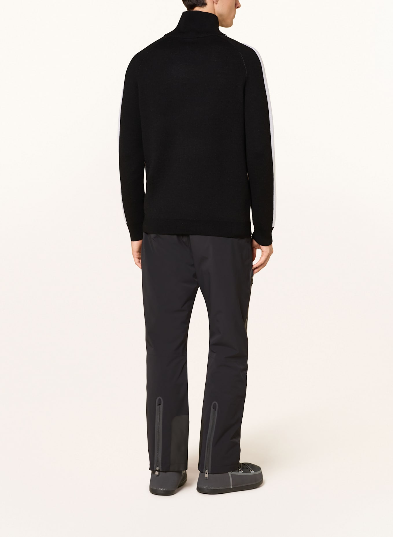 WE NORWEGIANS Troyer AFTERSKI aus Merinowolle: SCHWARZ / HELLGRAU / HELLBRAUN