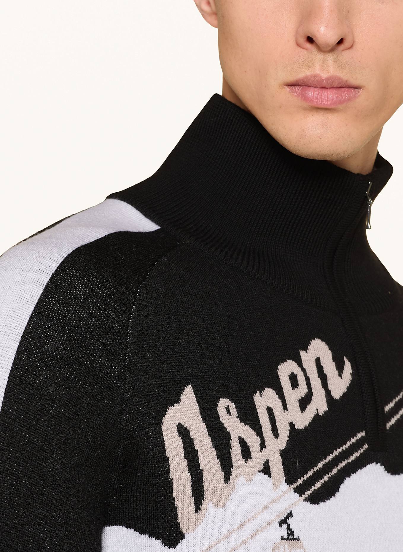 WE NORWEGIANS Troyer AFTERSKI aus Merinowolle: SCHWARZ / HELLGRAU / HELLBRAUN