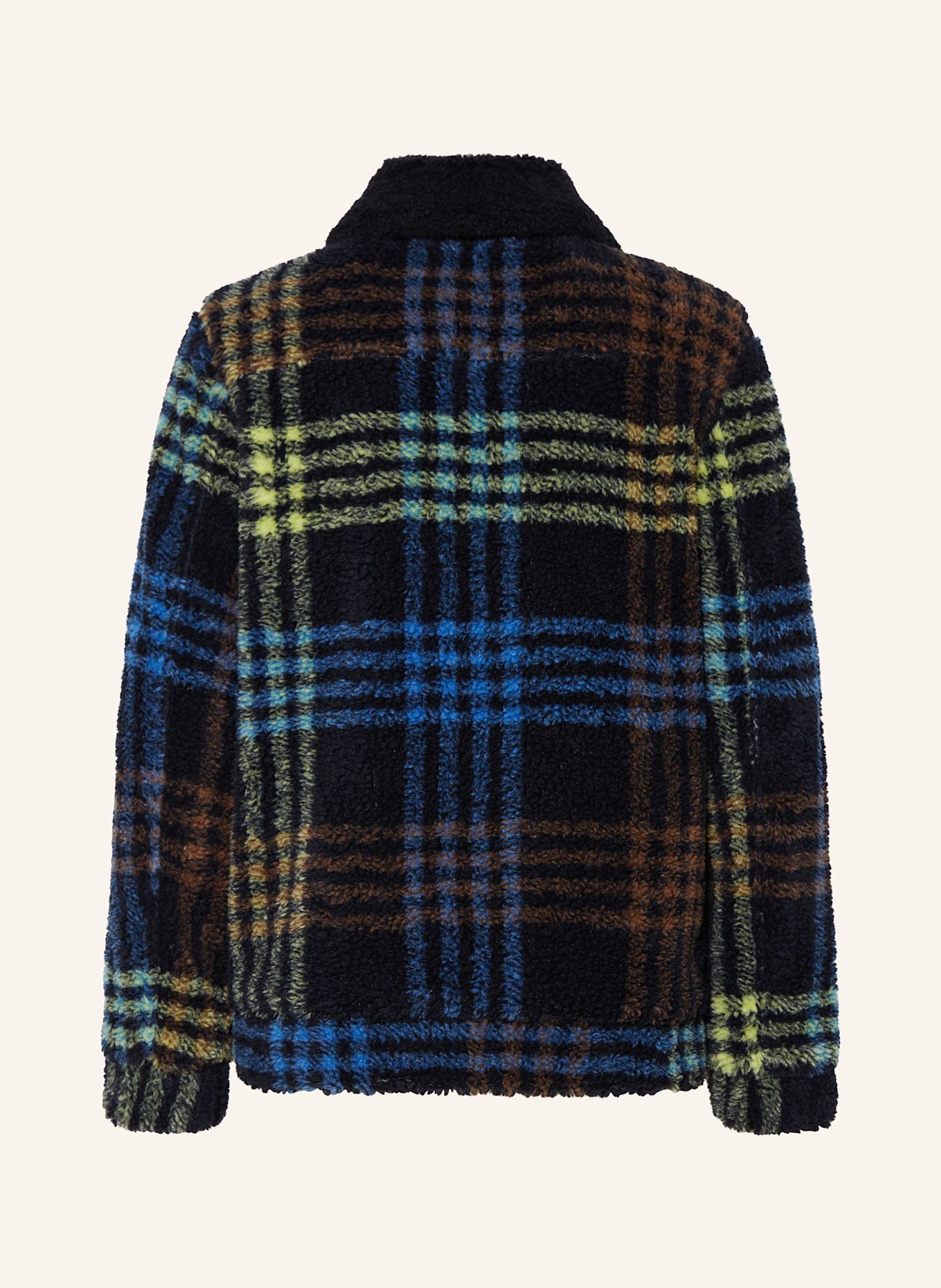 SCOTCH & SODA Teddyfell-Jacke: DUNKELBLAU / NEONGRÜN / BRAUN