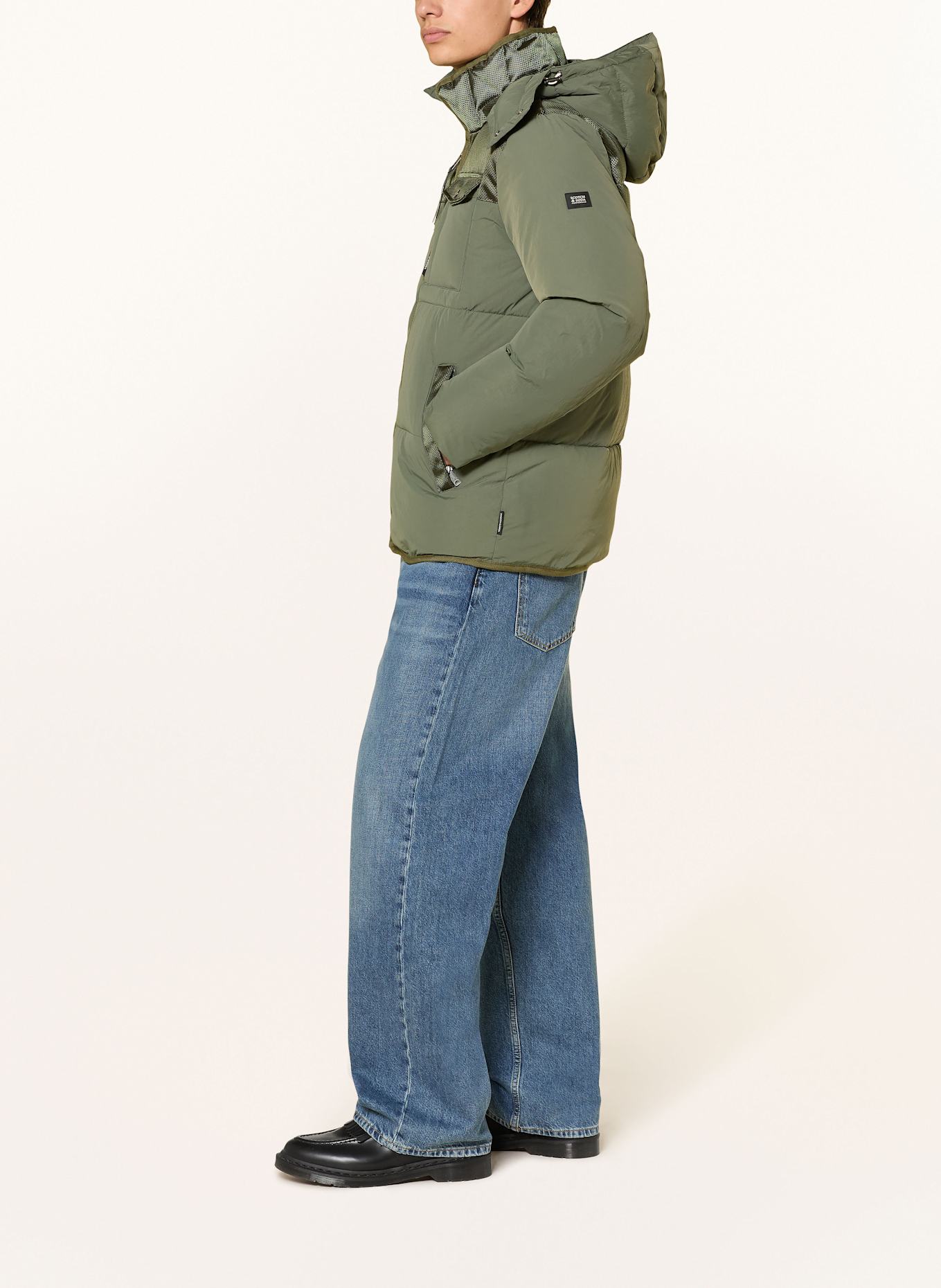 SCOTCH & SODA Steppjacke im Materialmix mit abnehmbarer Kapuze: OLIV