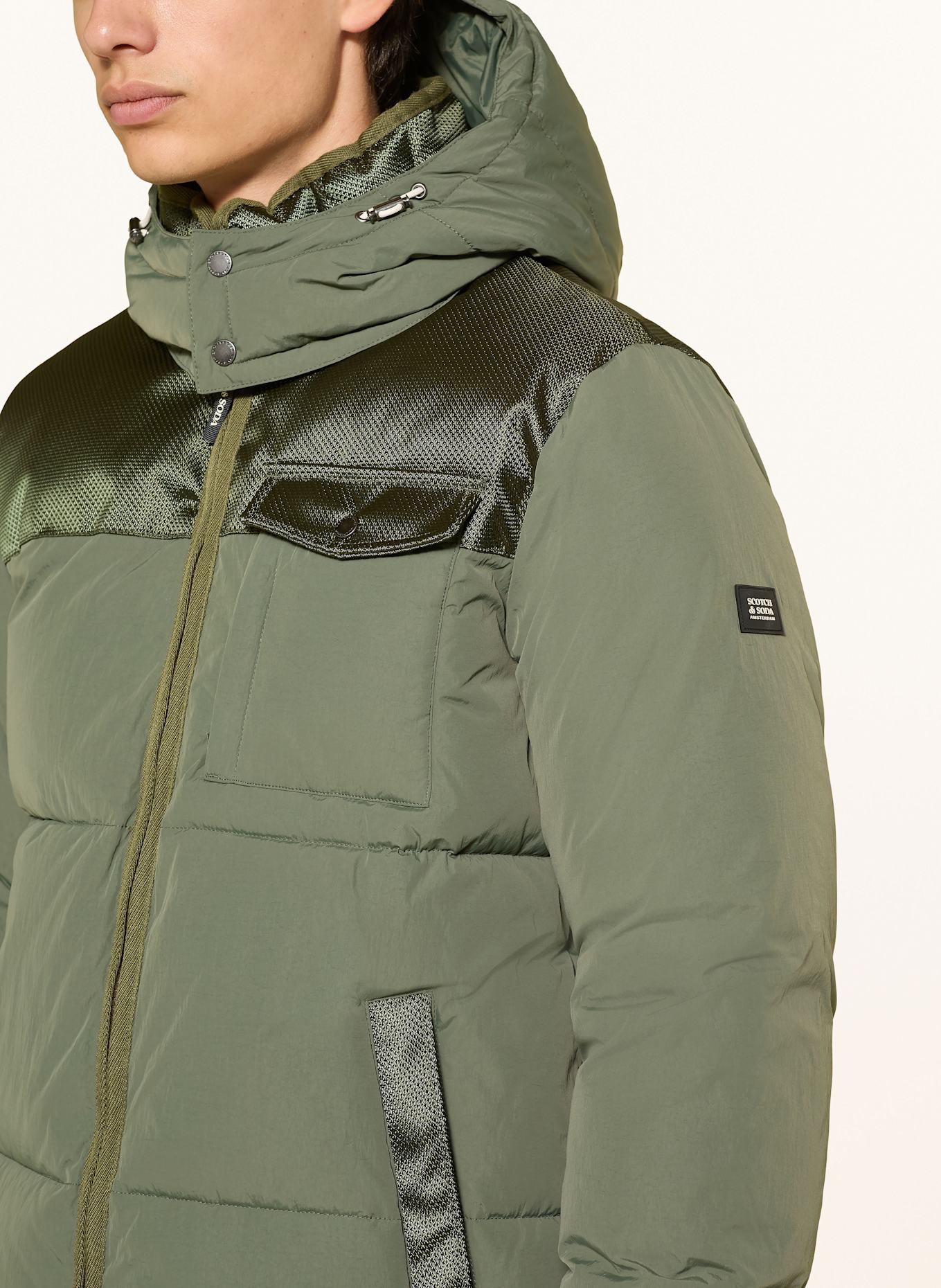 SCOTCH & SODA Steppjacke im Materialmix mit abnehmbarer Kapuze: OLIV