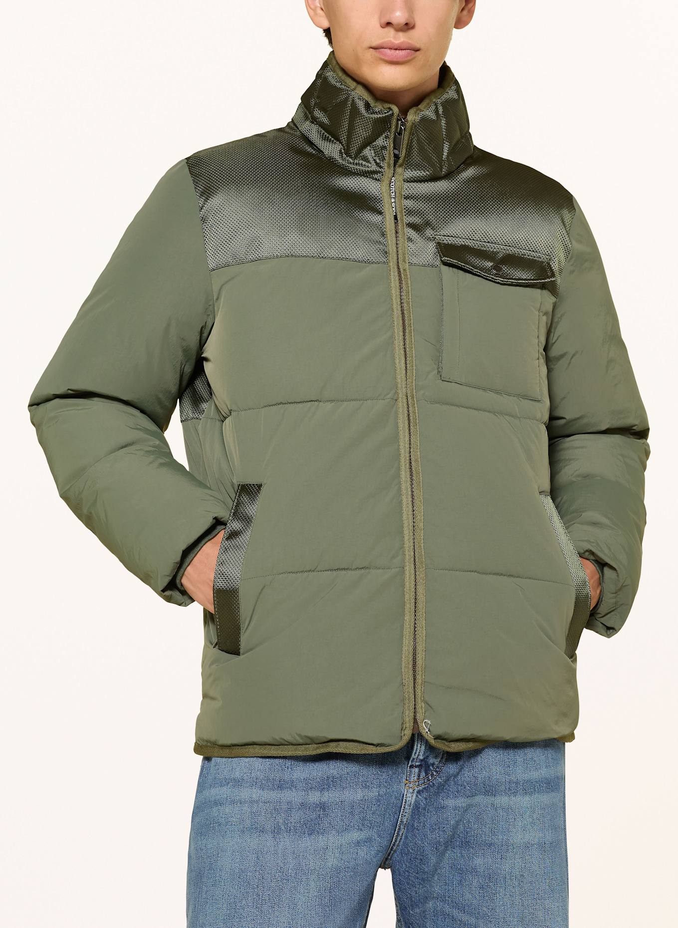 SCOTCH & SODA Steppjacke im Materialmix mit abnehmbarer Kapuze: OLIV