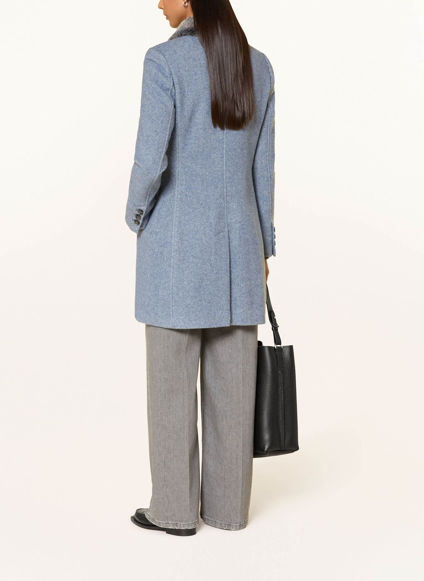 FUCHS SCHMITT Wollmantel mit abnehmbarem Kunstfell: DUNKELBLAU