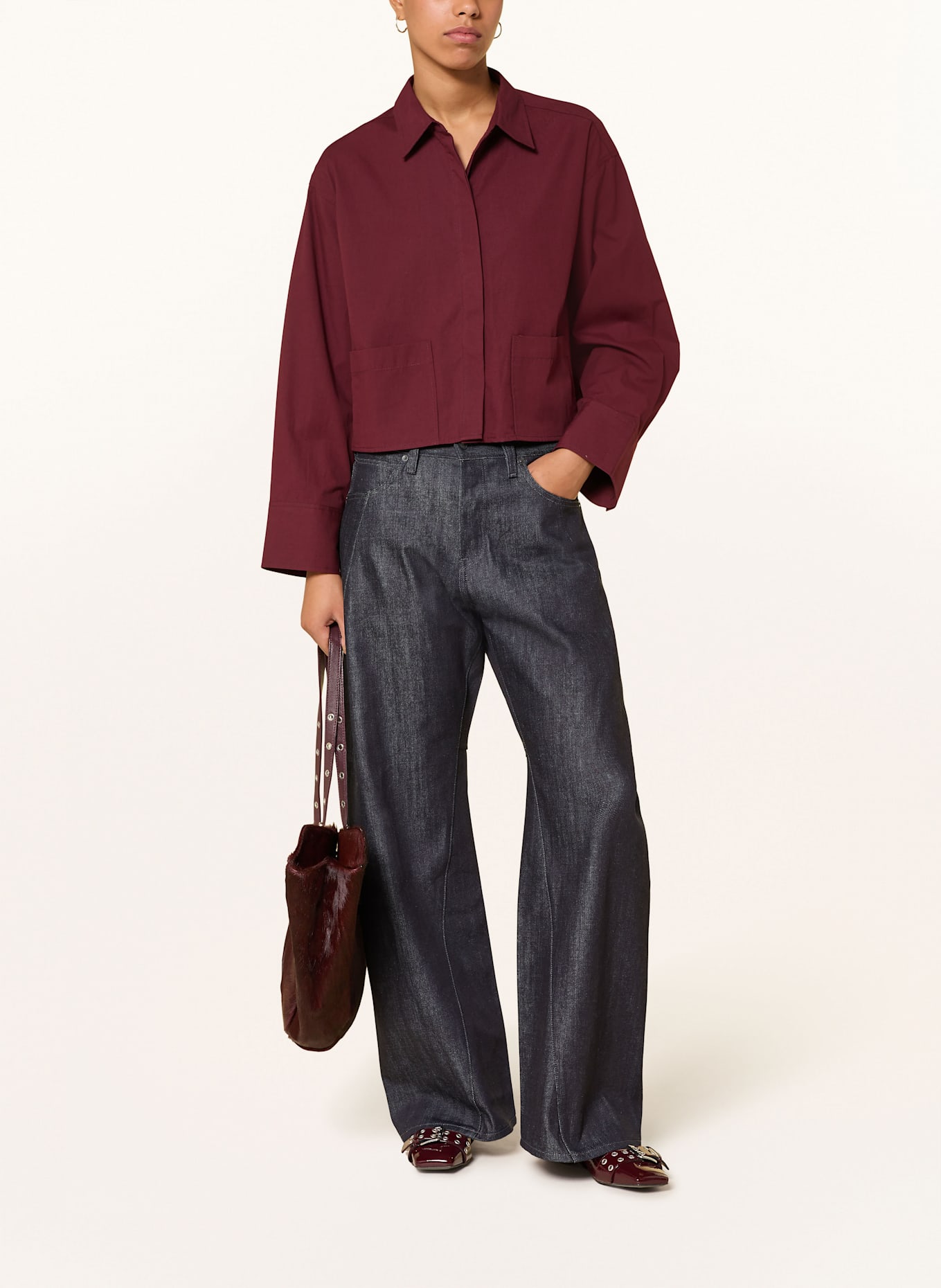 Y.A.S. Cropped-Hemdbluse: DUNKELROT