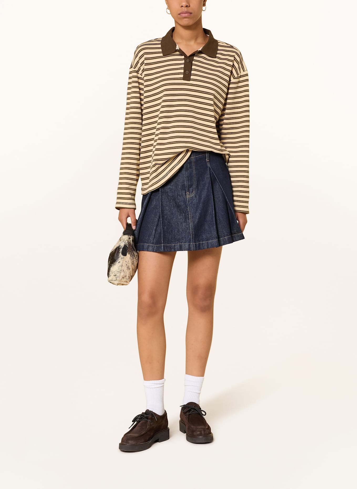 lollys laundry Jersey-Poloshirt MOBYLL: DUNKELBRAUN / ECRU