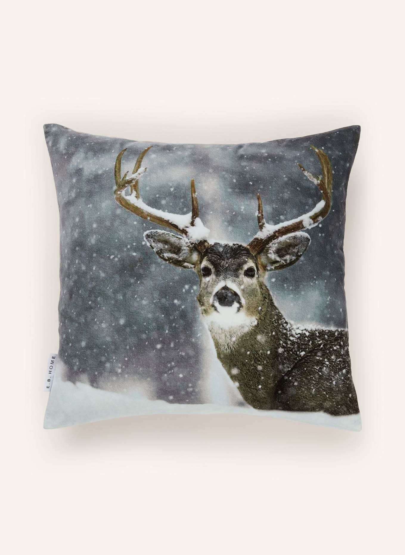 EB HOME Dekokissenhülle DEER aus Samt: TAUPE / GRAU / WEISS