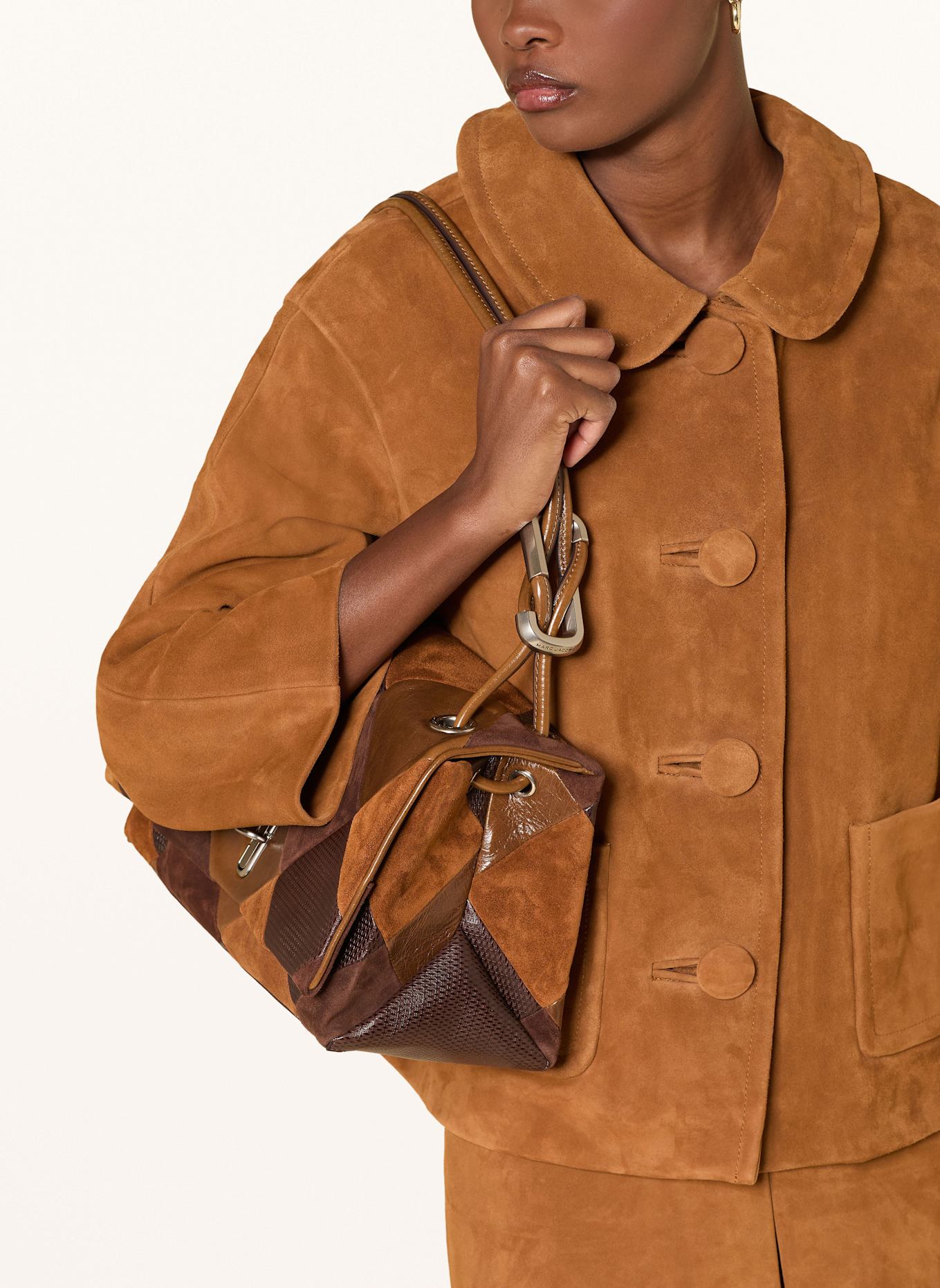 MARC JACOBS Handtasche THE SUEDE PATCHWORK LARGE DUAL BAG: BRAUN / DUNKELBRAUN / HELLBRAUN