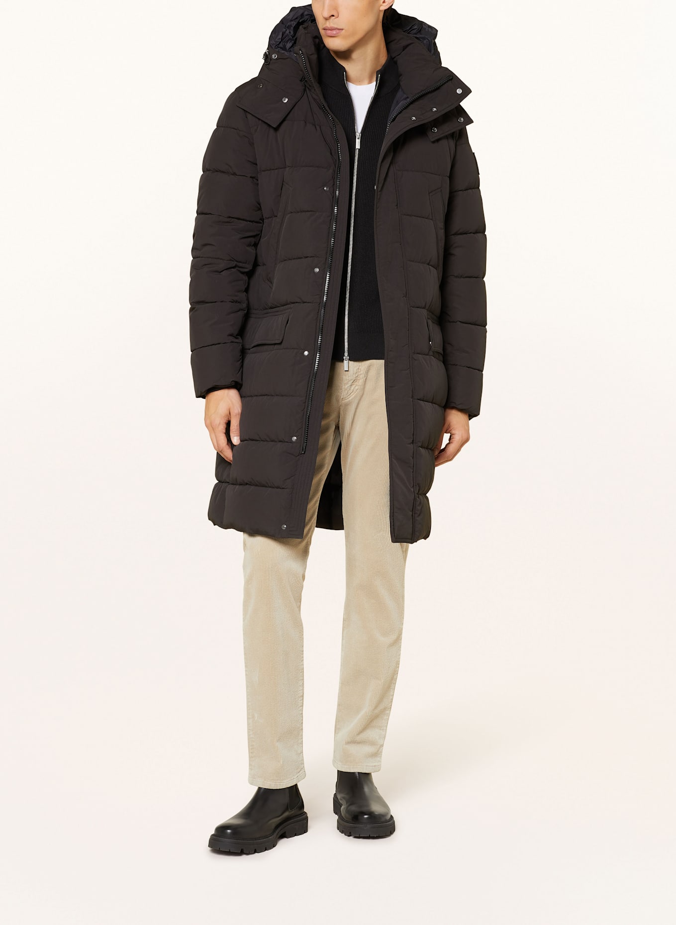 JOOP! JEANS Steppmantel LARRY mit abnehmbarer Kapuze: SCHWARZ