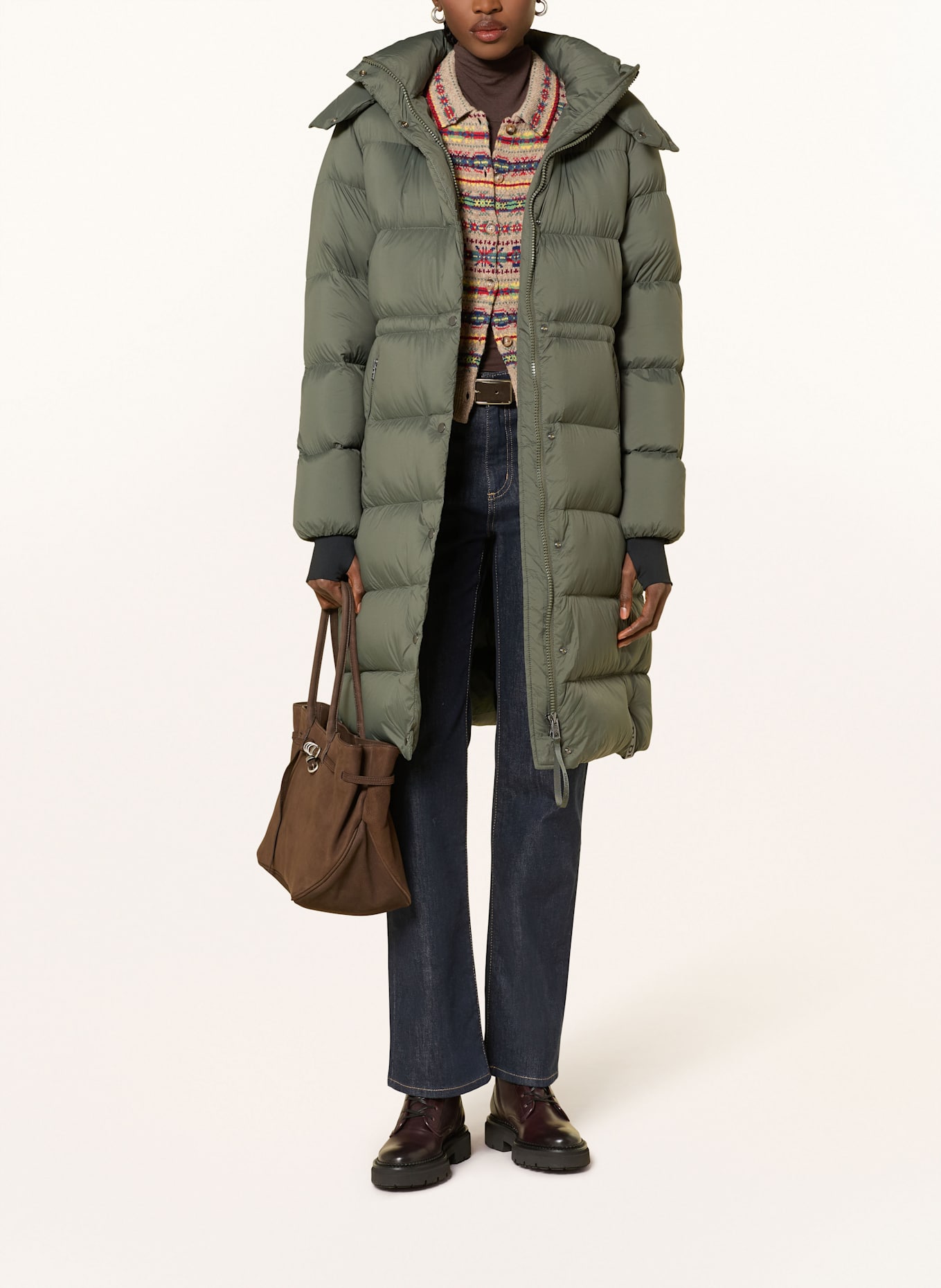 IQ STUDIO Daunenmantel mit abnehmbarer Kapuze: OLIV