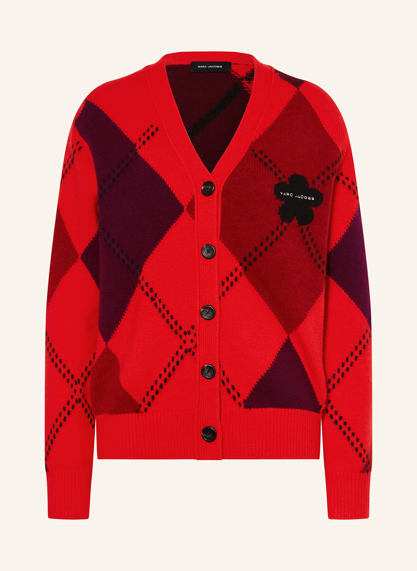 MARC JACOBS Cardigan PREPPY DAISY ARGYLE CARDIGAN: ROUGE / LILAS FONCÉ / ROUGE FONCÉ
